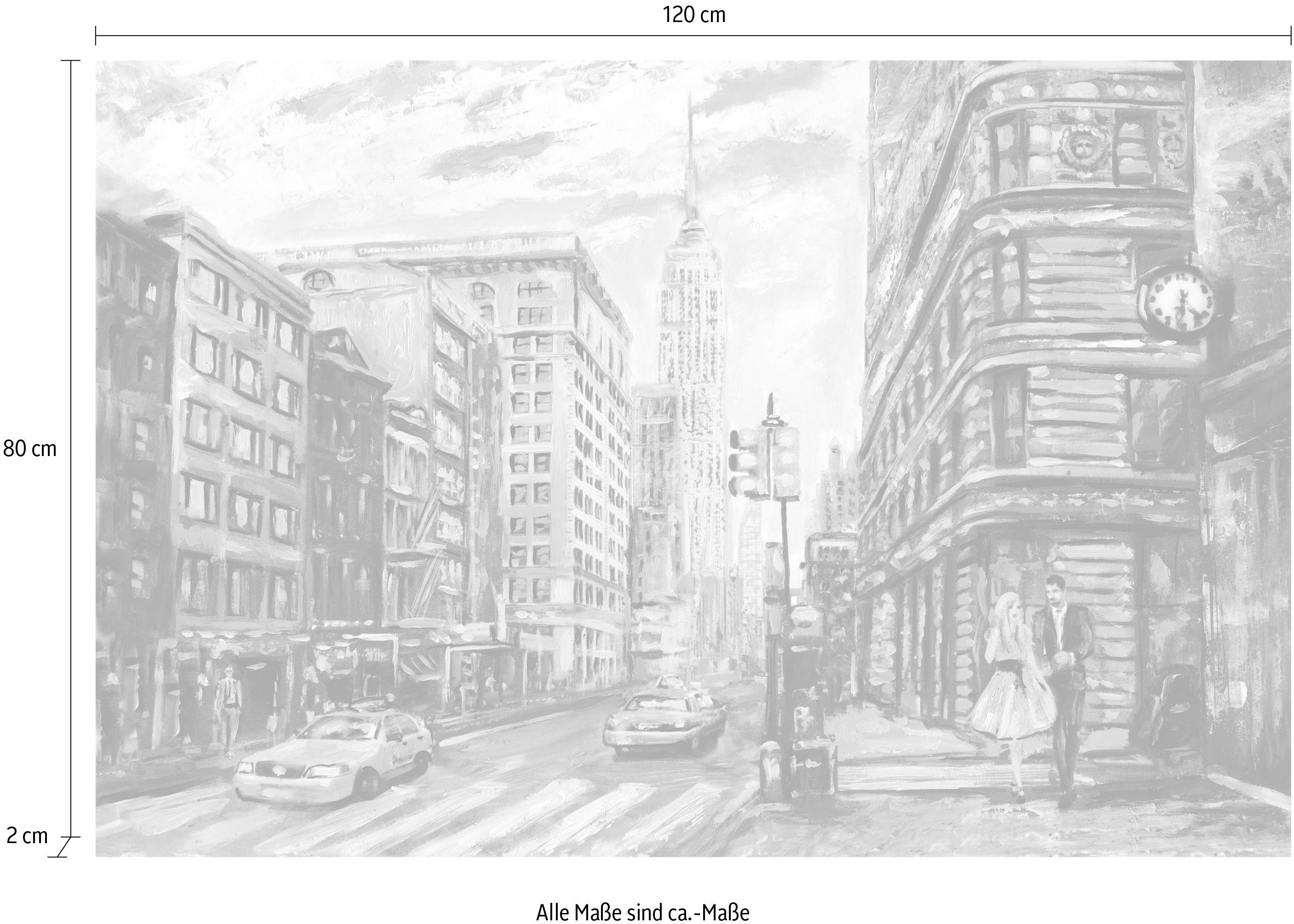 queence Artprint op linnen New York Wanddecoratie, zwart, wit, getekend, Amerika, premium canvasstof