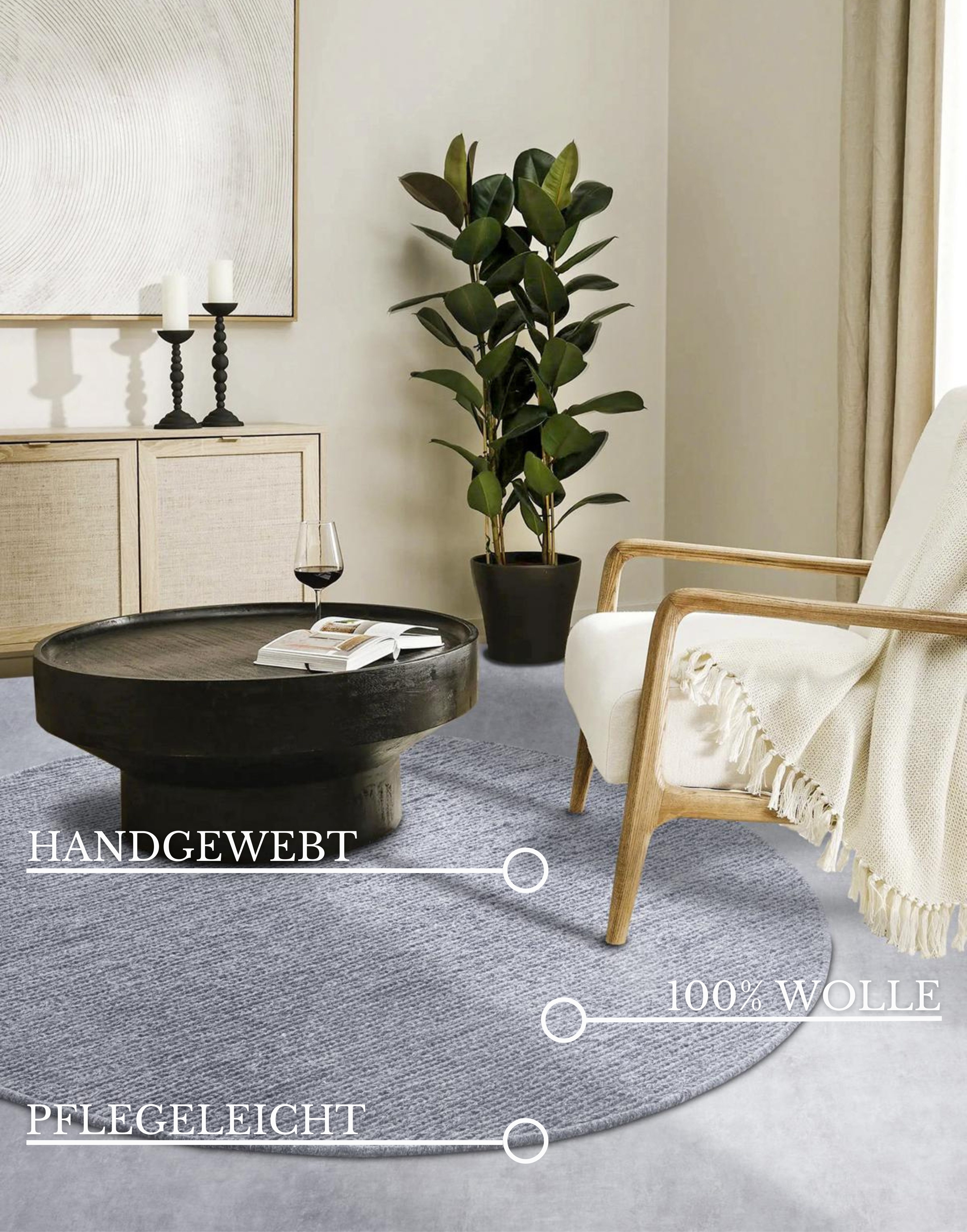 Villeroy & Boch Wollen kleed Francois in rond, ovaal, loper, handgeweven, wol, woonkamer, slaapkamer