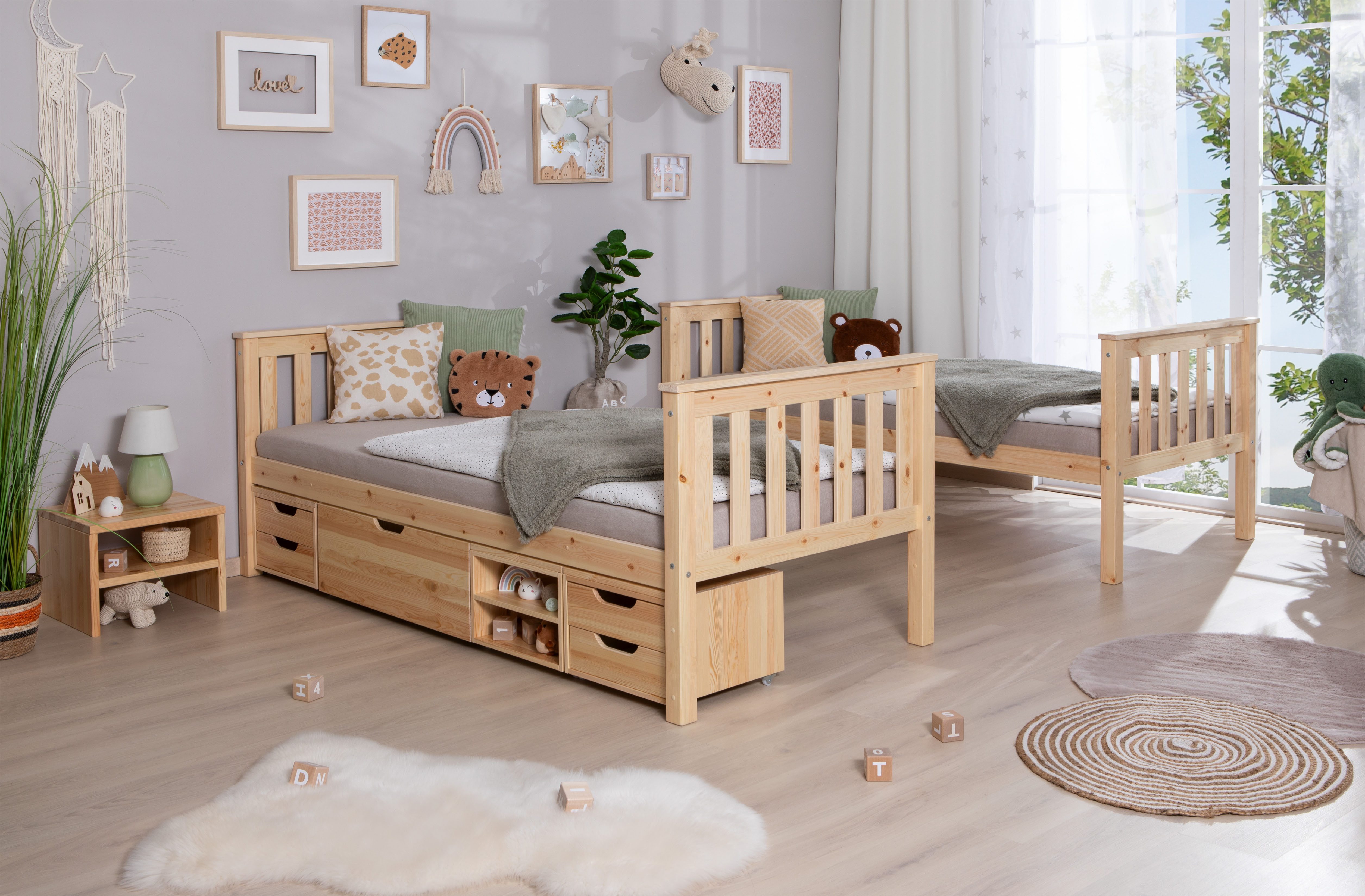 Ticaa Stapelbed Sammy met rolbodem en laden, marlies, grenen