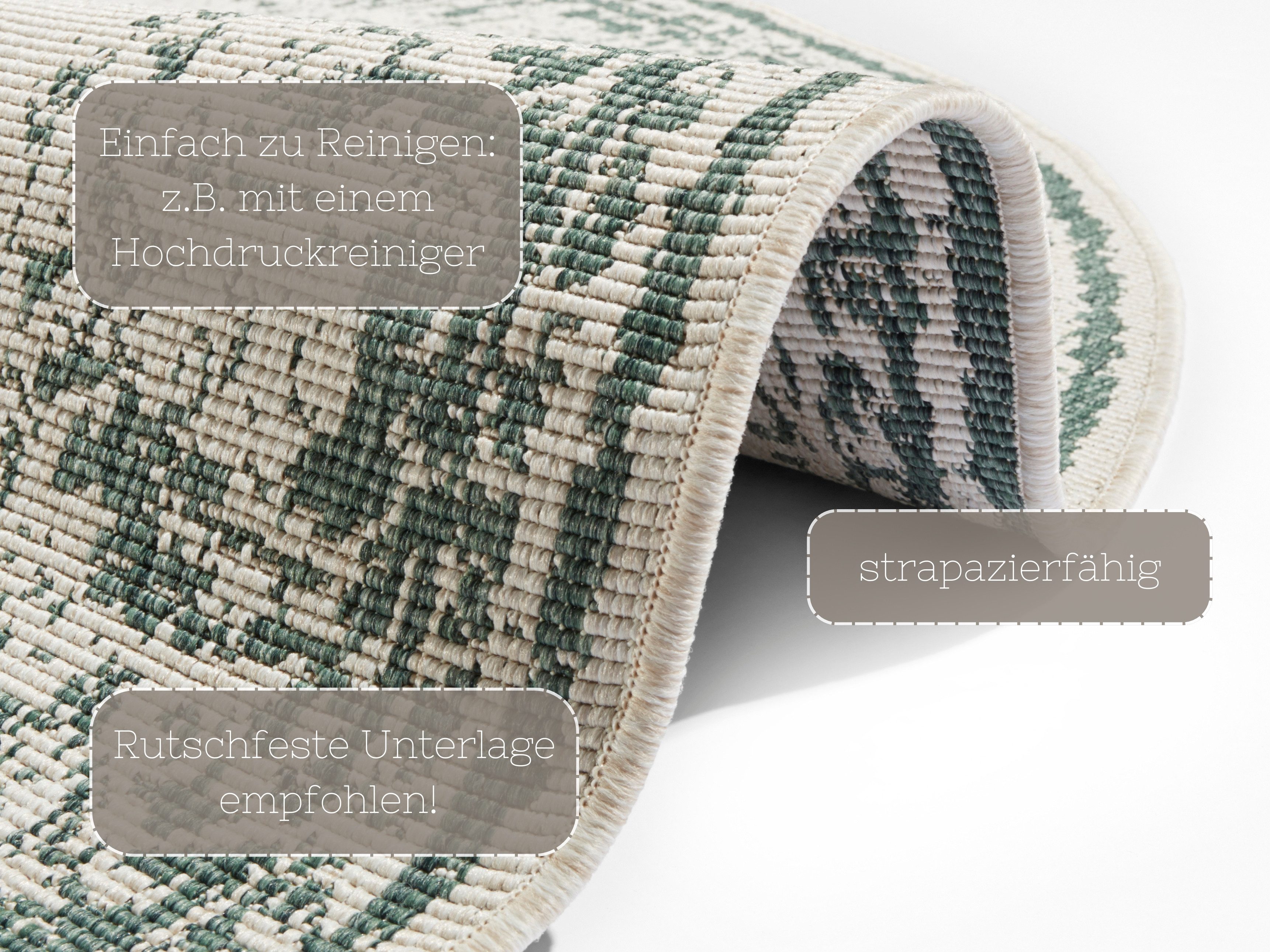 NORTHRUGS Vloerkleed Borbon tweezijdig te gebruiken kleed Geschikt voor binnen en buiten, weerbestendig, balkon, tuin, woonkamer, waterbestendig