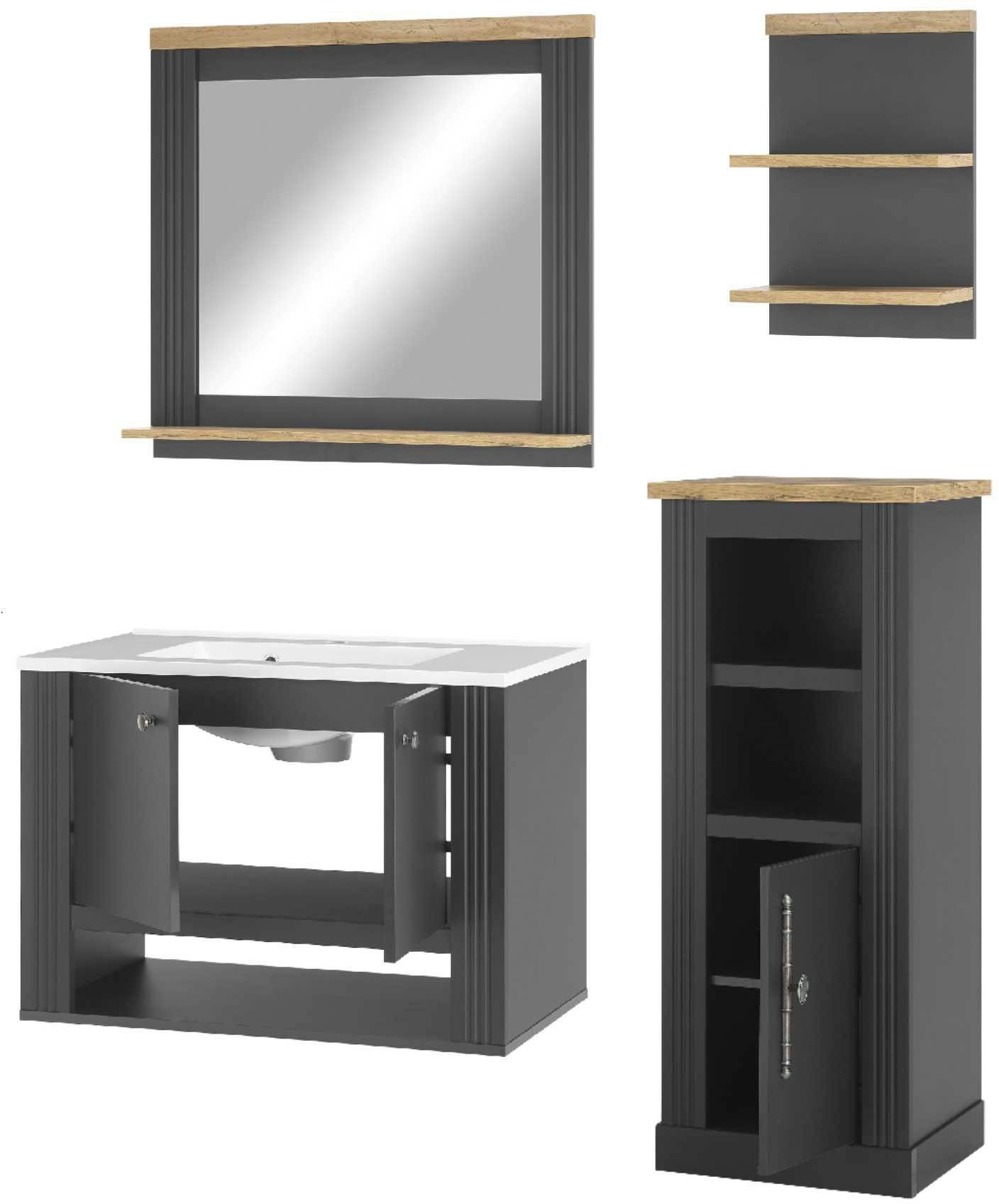 Home affaire Badkamerserie Westminster in romantische rustieke stijl, exclusief by otto (4-delig) badmeubelsets grijs