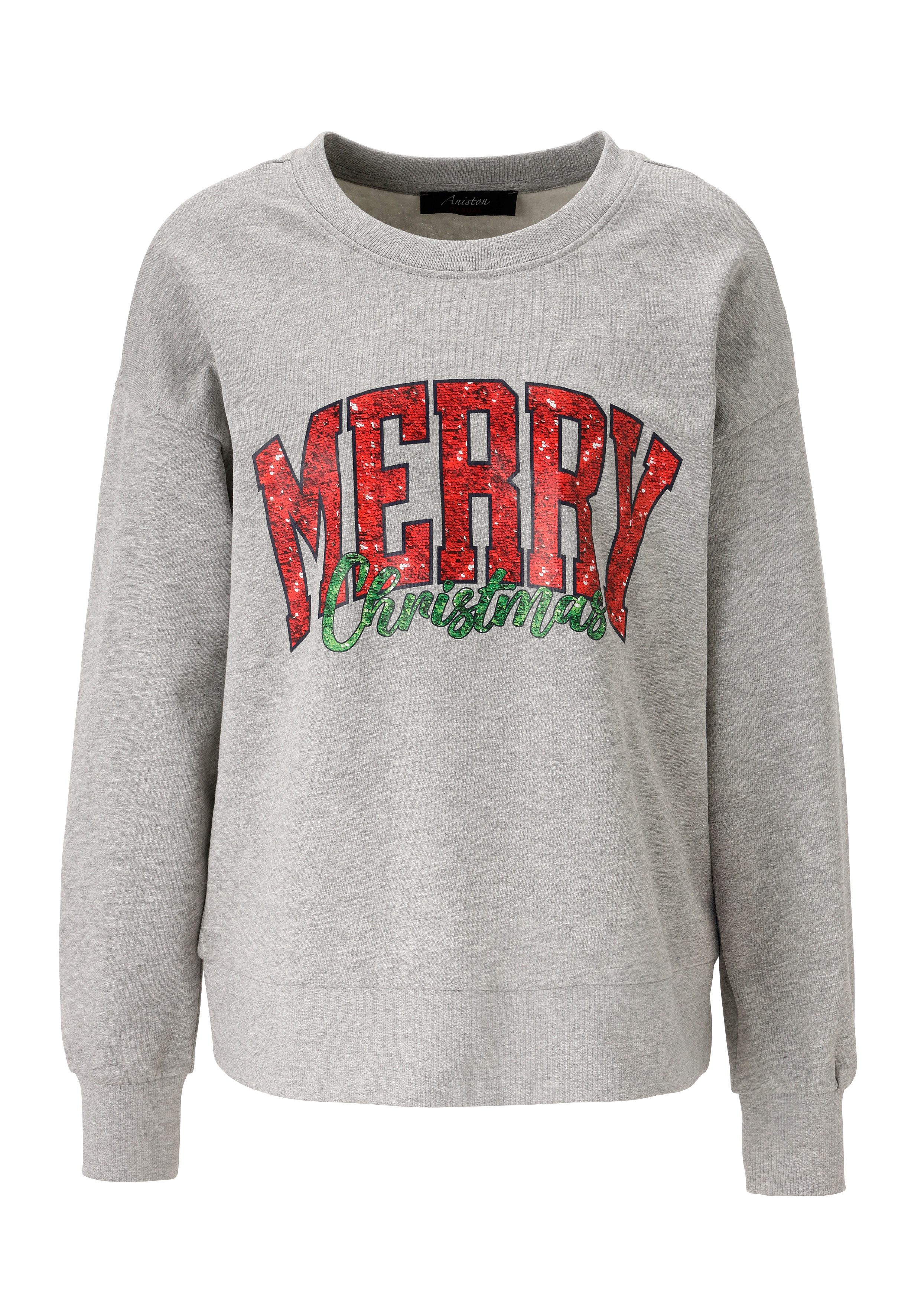 Aniston CASUAL Kerst-sweatshirt met "merry christmas"-opschrift in pailletten-look - nieuwe collectie