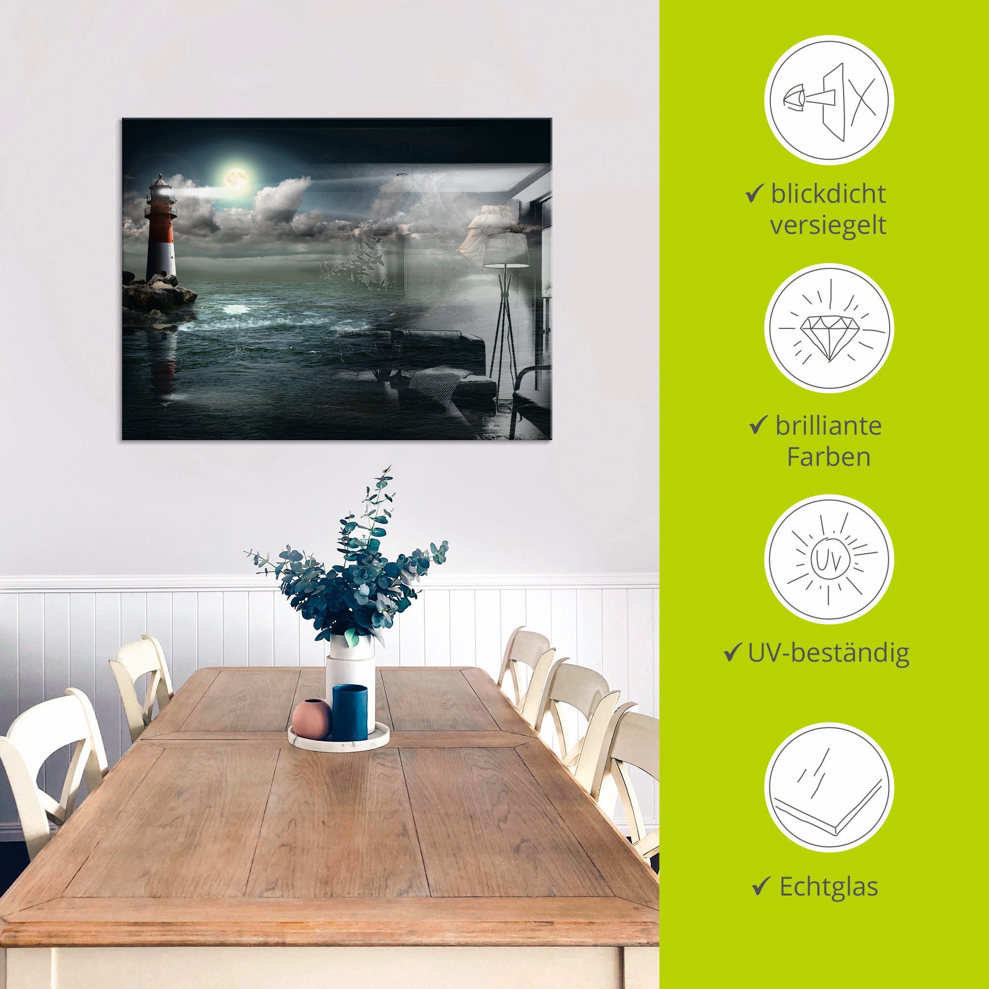 Artland Print op glas Vuurtoren onder verlichting