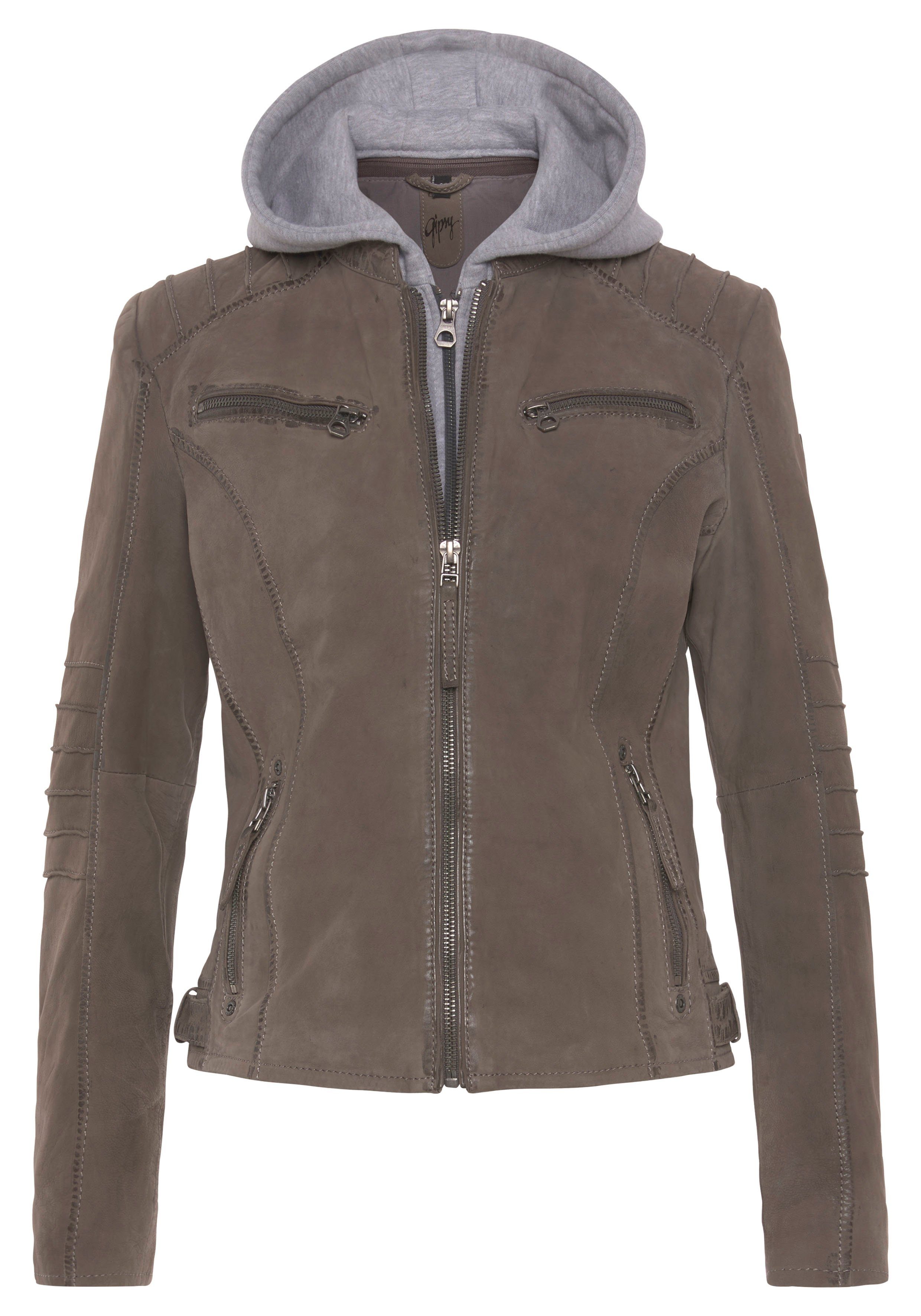 Mauritius Leren jack NOLAH Two-in-one stijl - met een afneembare jerseycapuchon