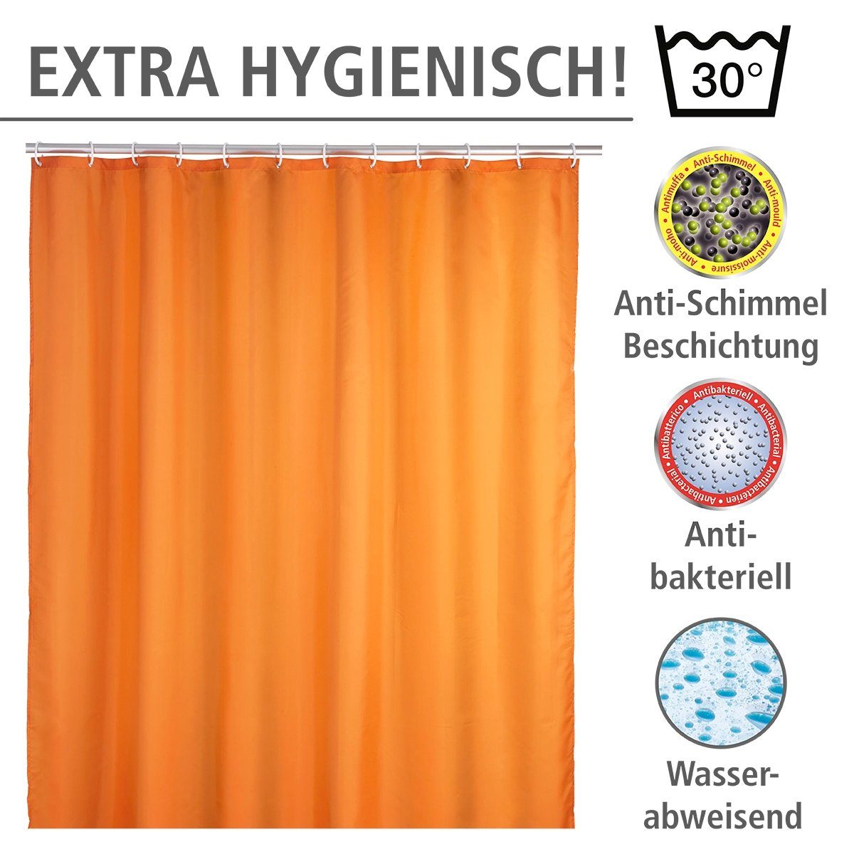 WENKO Douchegordijn Uni-oranje Hoogte 200 cm, wasbaar