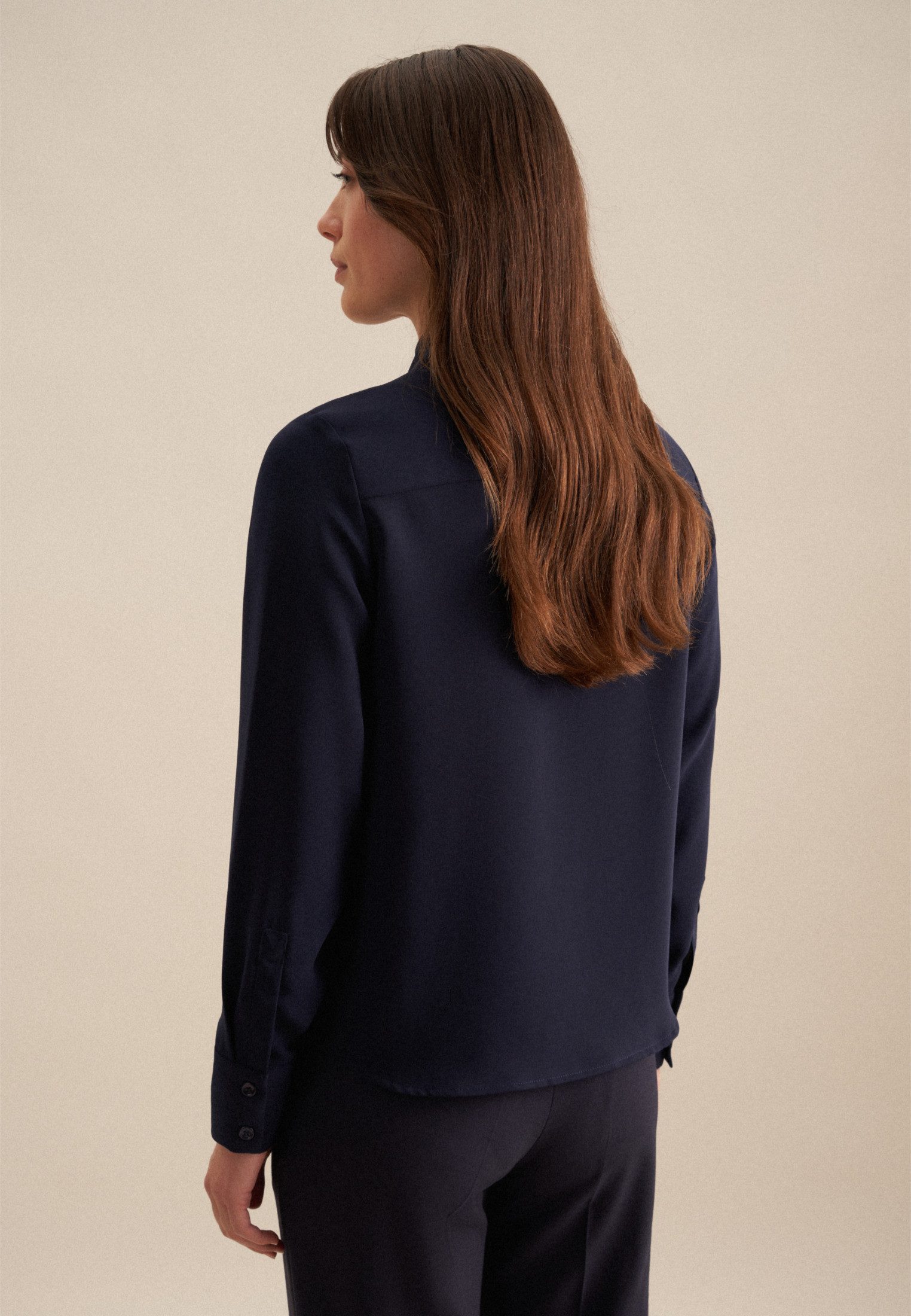 seidensticker Overhemdblouse Zwarte roos Lange mouwen kraag uni