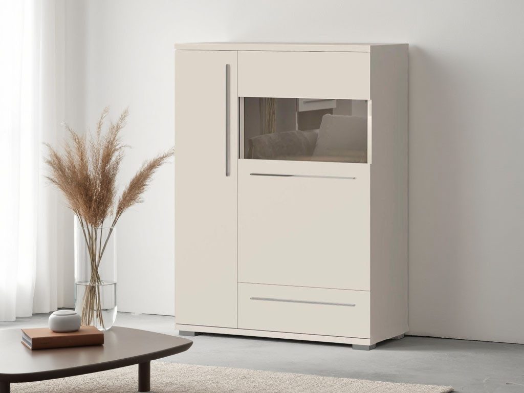 Places of Style Highboard Piano Vitrine UV-gecoat, soft close-functie highboards grijs