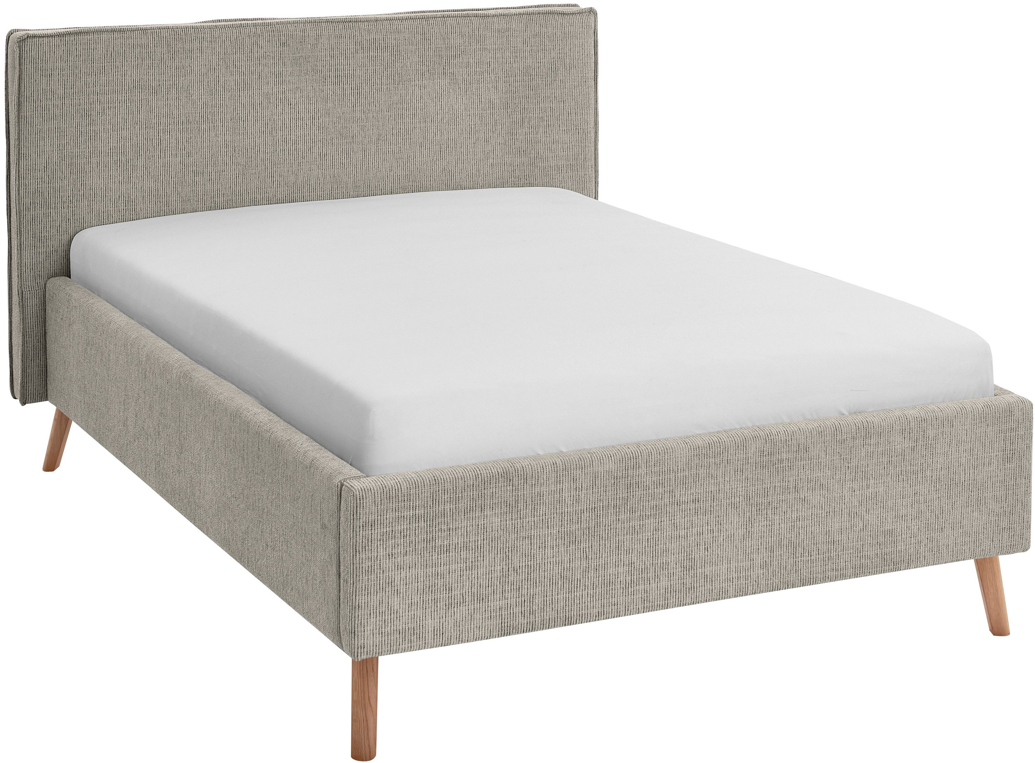 meise.möbel Gestoffeerd bed Riva met eikenkleurige houten poten, naar keuze met bedkist en lattenbodem
