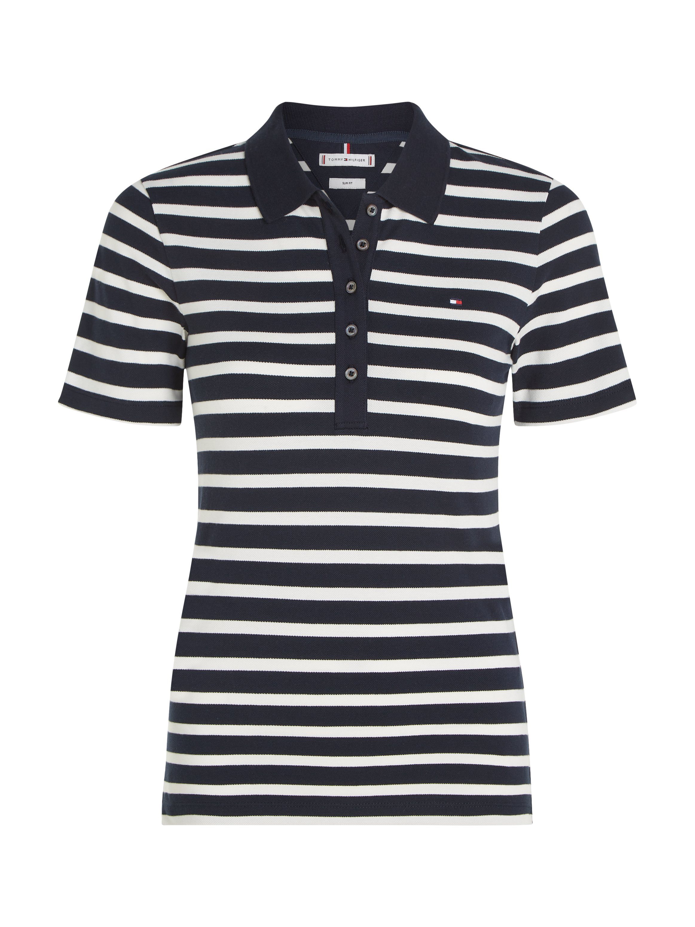 Tommy Hilfiger Poloshirt 1985 SLIM PIQUE STRIPE POLO SS met discreet geborduurd logo