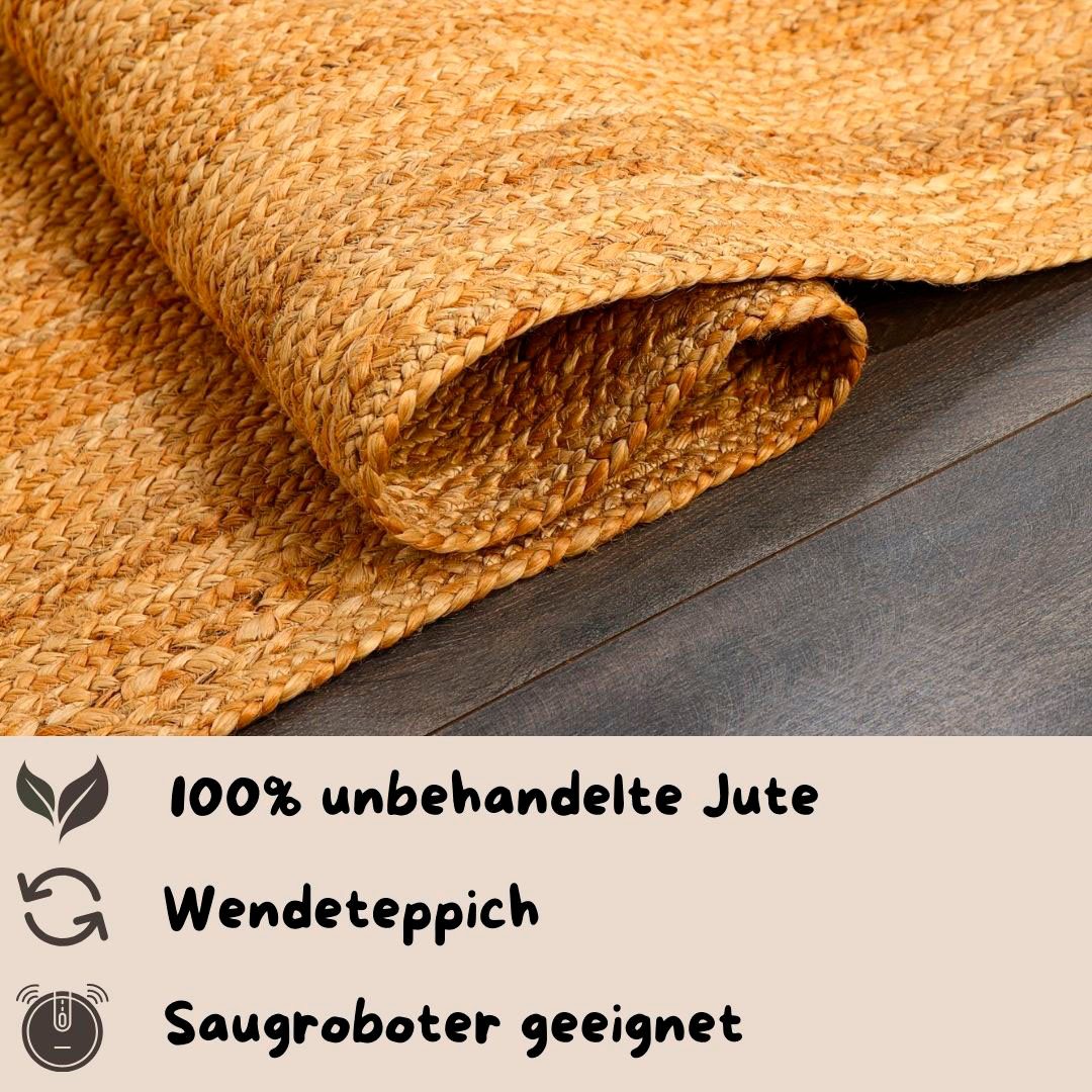 andas Vloerkleed Bjarka gemêleerd, 100% jute, handgeweven, ook als loper en in rond verkrijgbaar