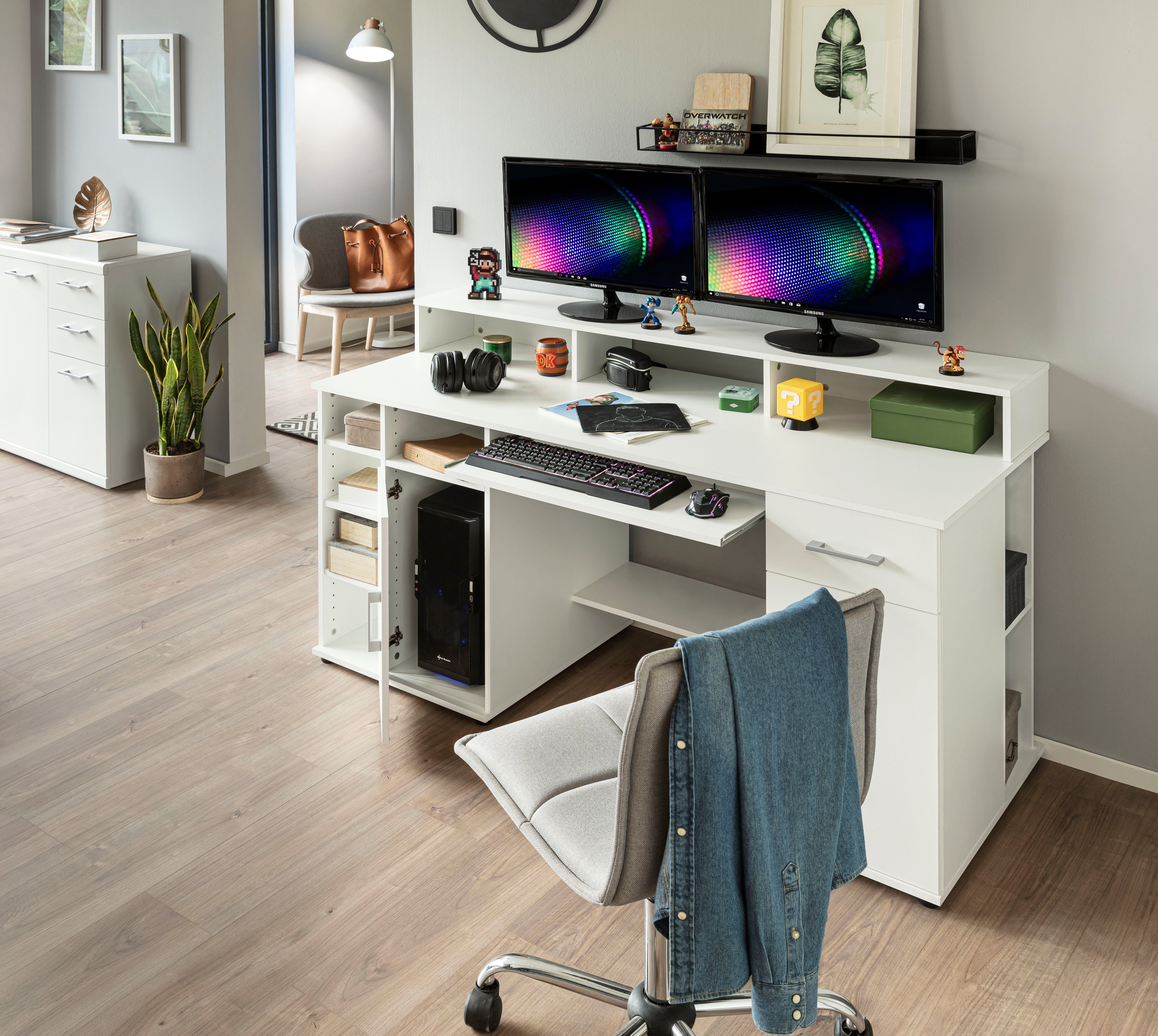 VOGL Möbelfabrik Bureau Tim mit Monitoraufsatz, Tastaturauszug & Towerfach, Breedte 157 cm