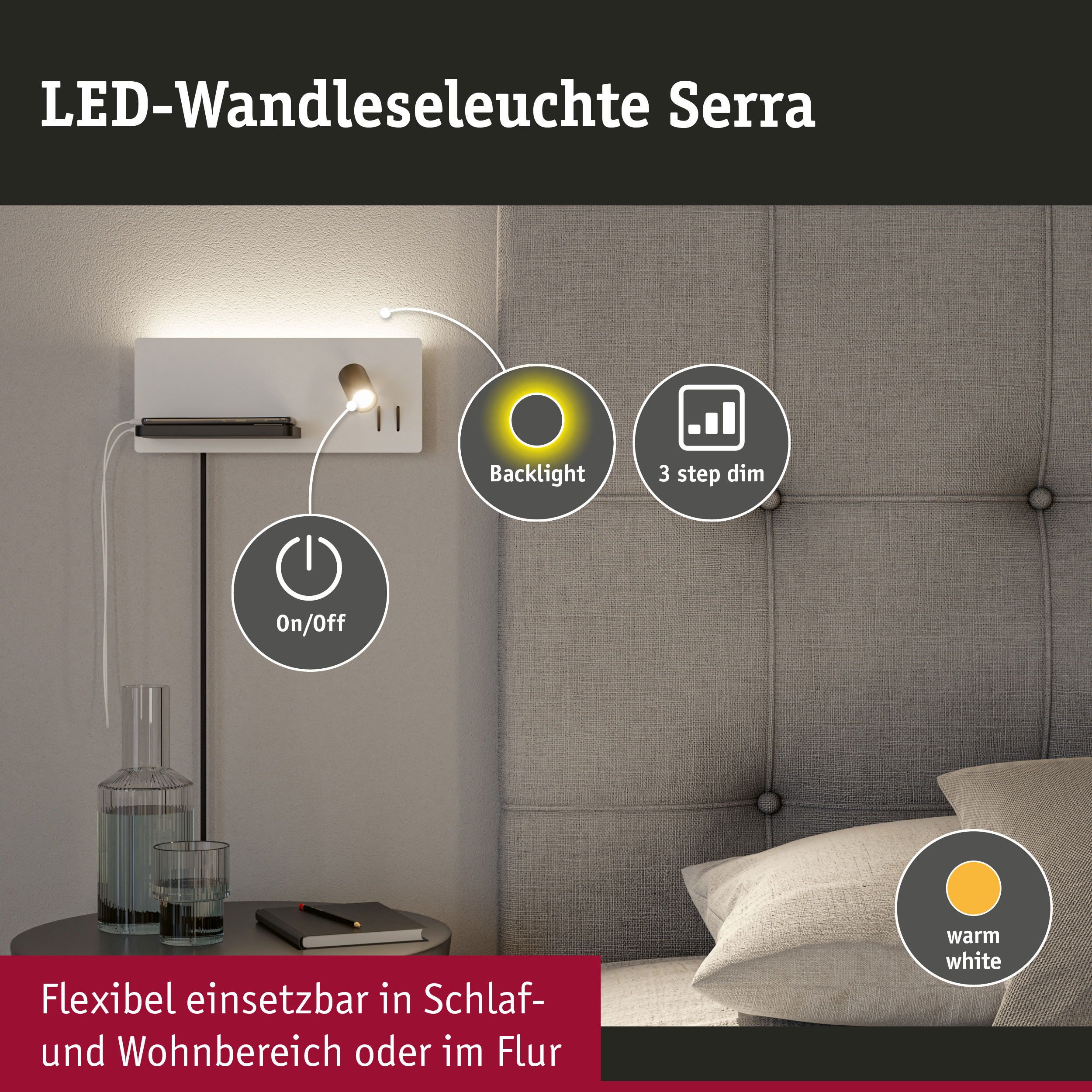 Paulmann Led-wandlamp Serra 2700K 650lm / 200lm 230V 5,5 / 1x2,6W (1 stuk)