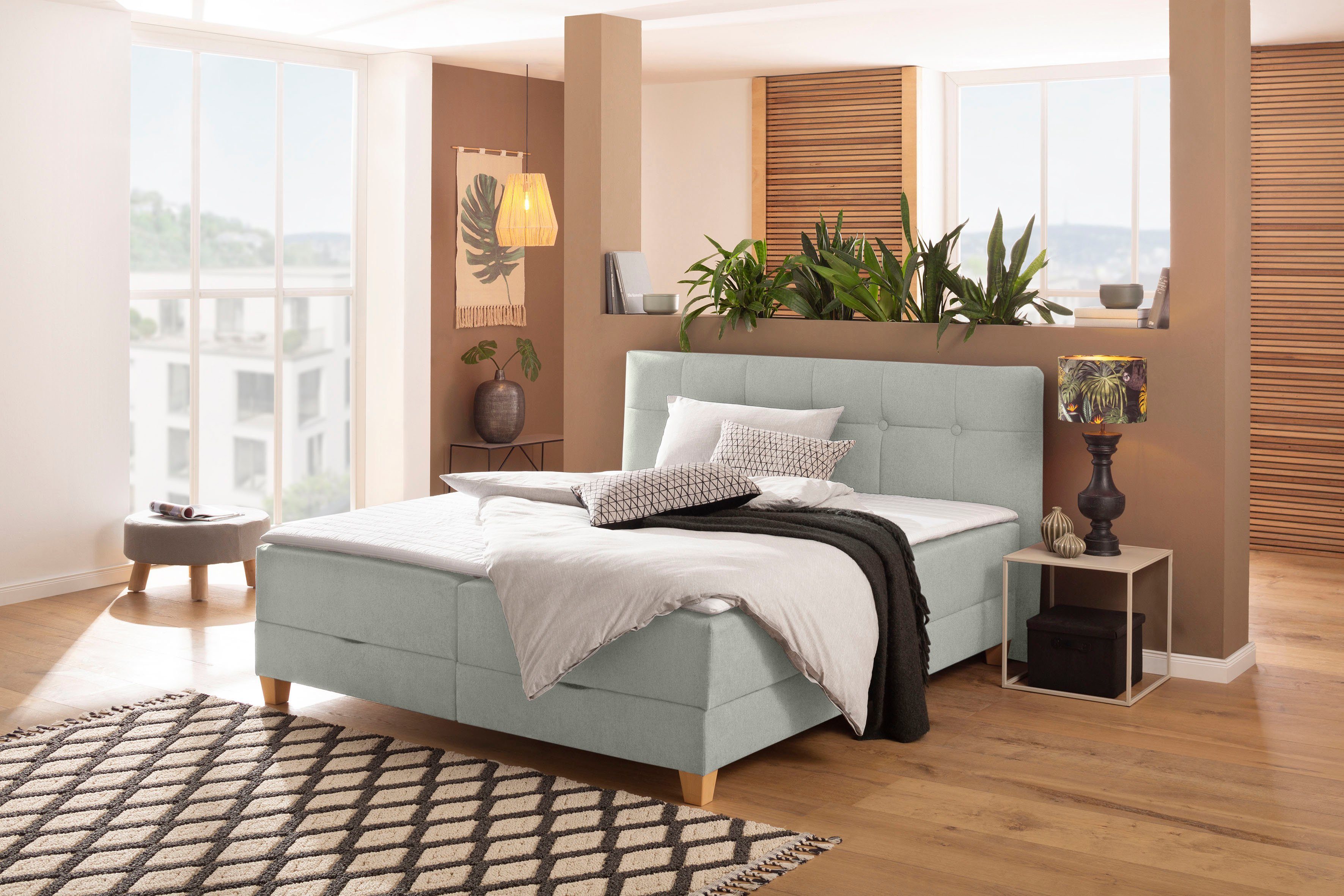 Home affaire Boxspring Lonrai in h2, h3 & h4 en xxl - verlengde 220 cm kiesbaar, incl. topper boxsprings bruin