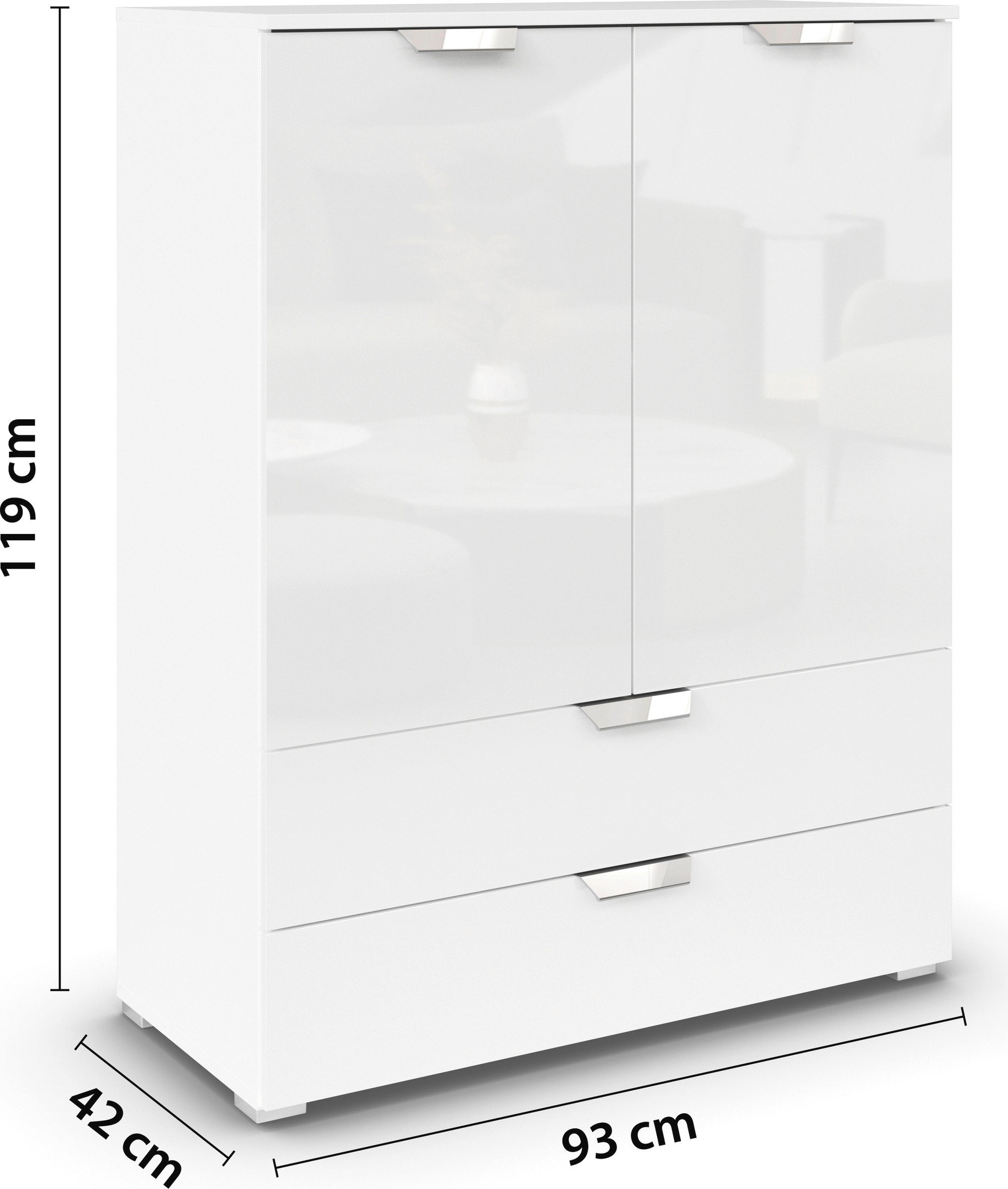 rauch Hoge kast Glamour by Aditio met hoogglansfront, 2 laden met soft-closefunctie