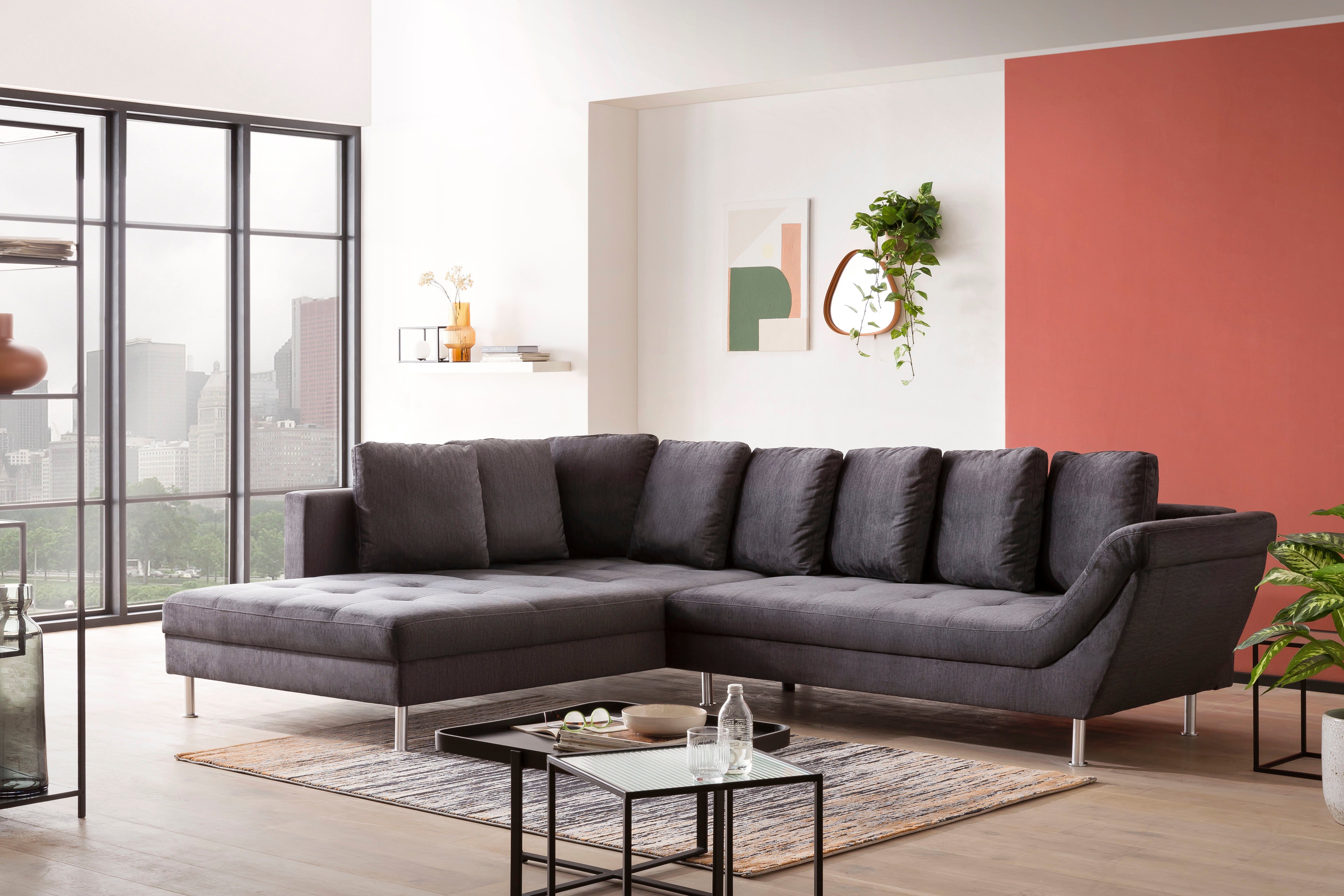 exxpo - sofa fashion Hoekbank Laconi, extravagante designbank met geweldig zitcomfort, L-vorm in hoogwaardige detailverwerking, comfortabele