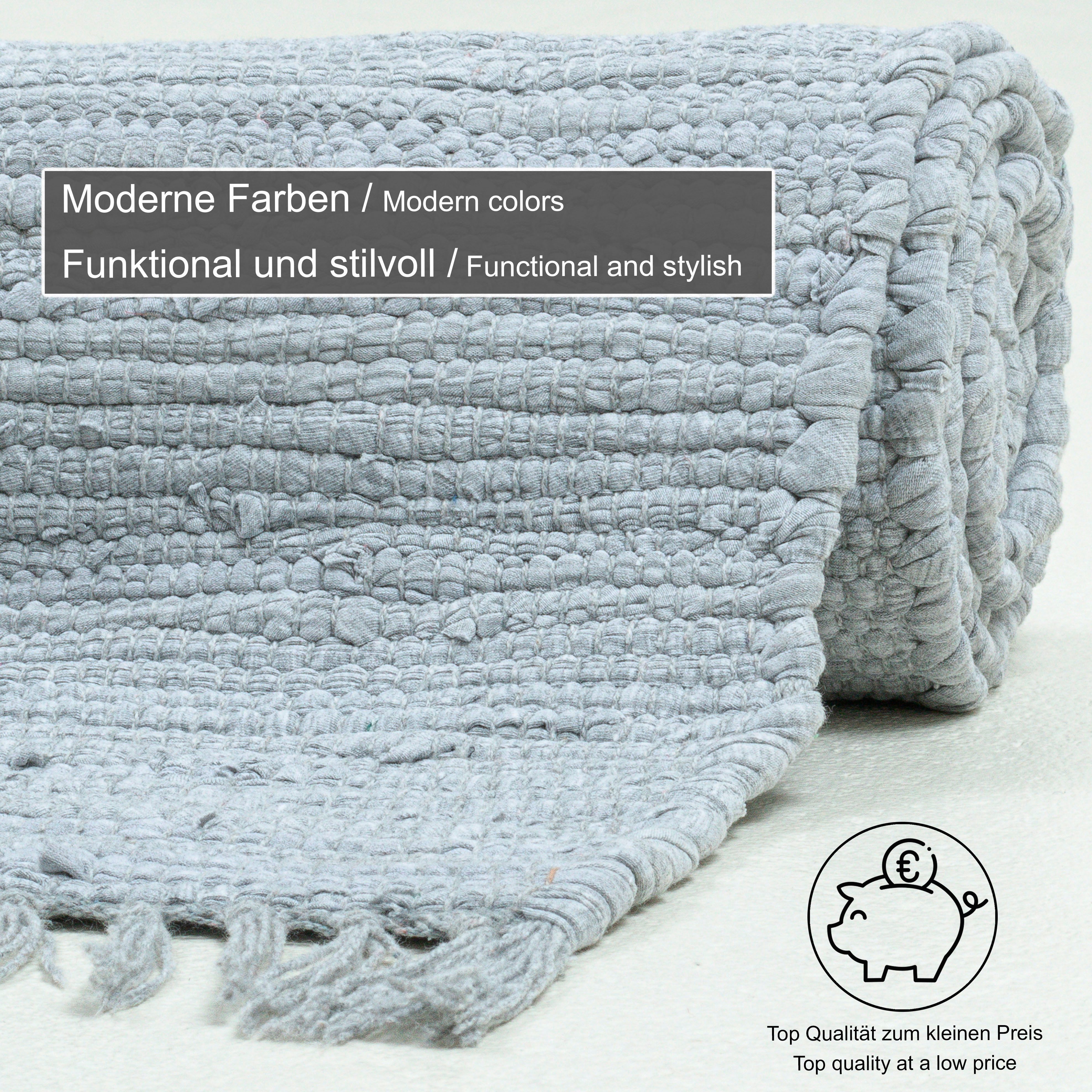 THEKO Vloerkleed Happy Cotton Handgeweven vloerkleed, platweefsel, puur katoen, met de hand geweven, met franje