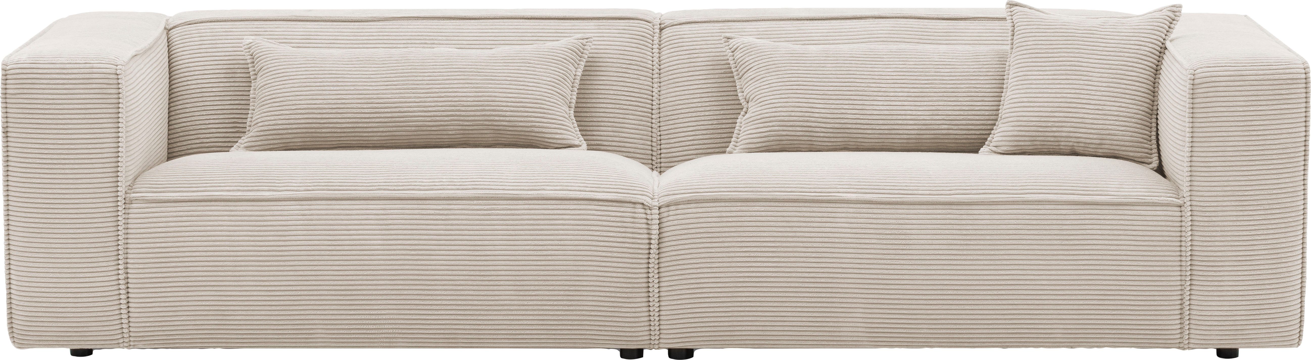 LeGer Home by Lena Gercke 3-zitsbank PIARA, bank met biesnaad, sofa in cord of linnenlook bruin, 3-zitsbanken