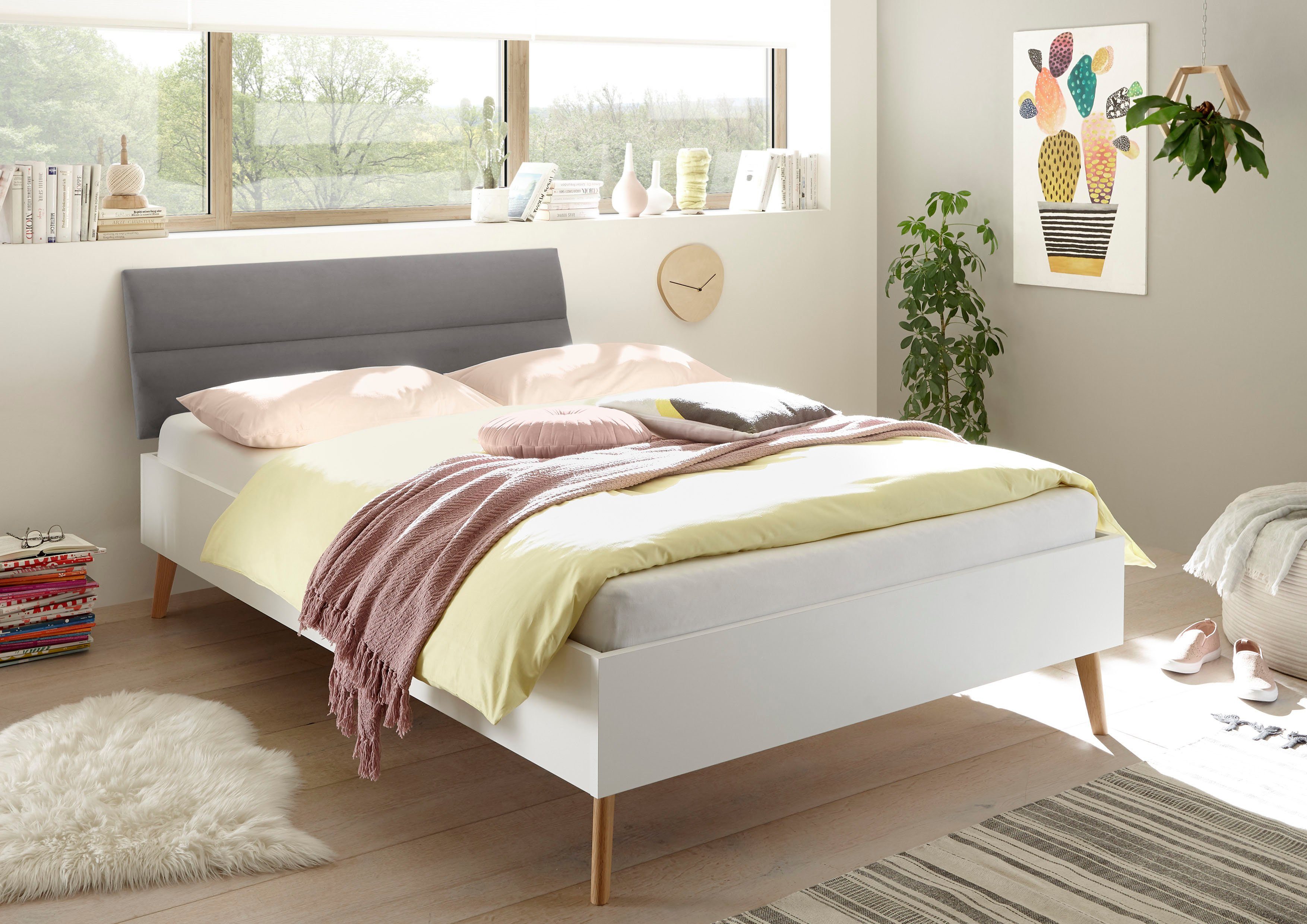 andas 1-persoonsledikant MERLE Bedframe met gestoffeerd hoofdbord, ligoppervlak 140 x 200cm