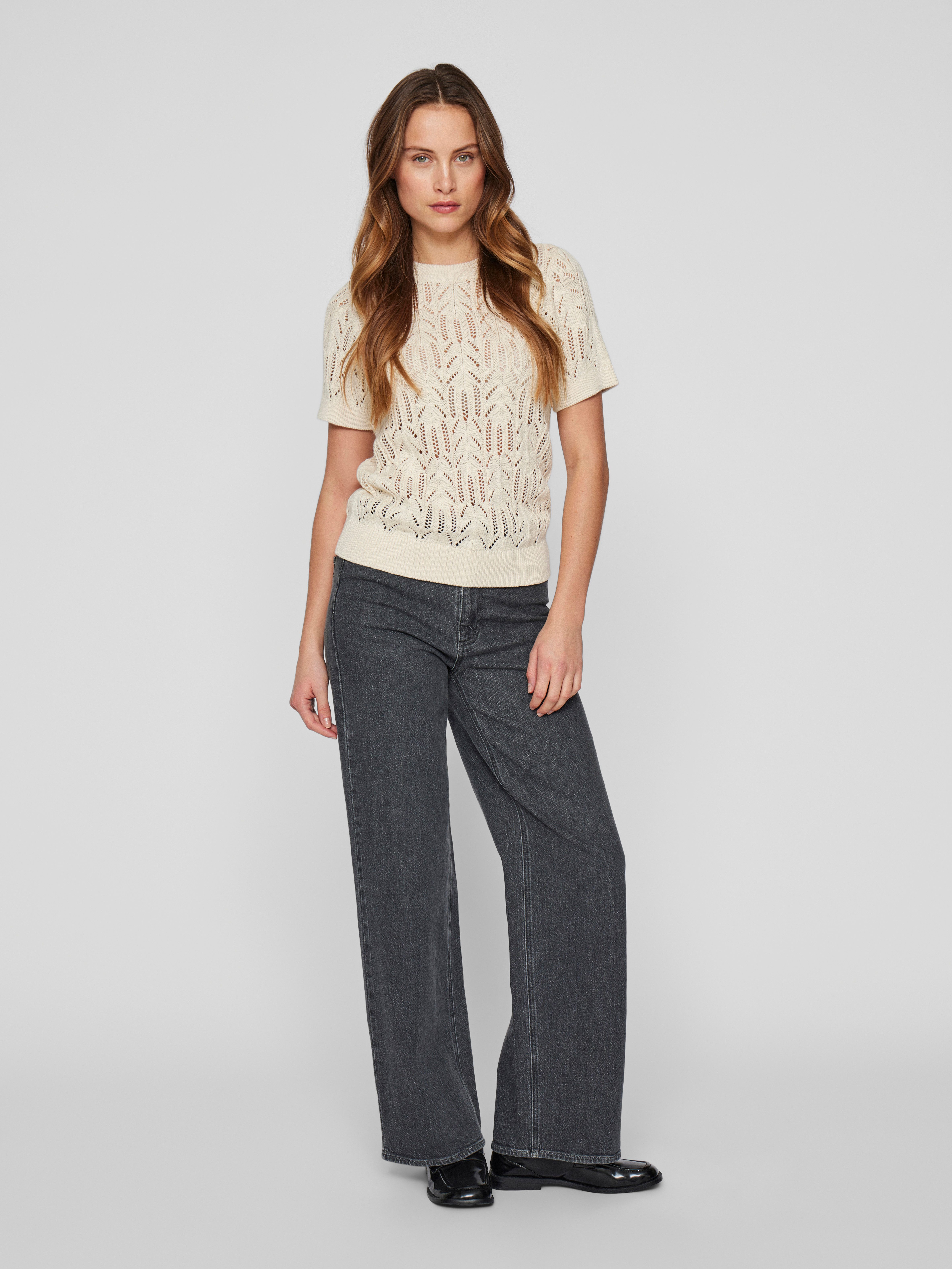 Vila Trui met korte mouwen VICOTTI S/S O-NECK KNIT TOP - NOOS