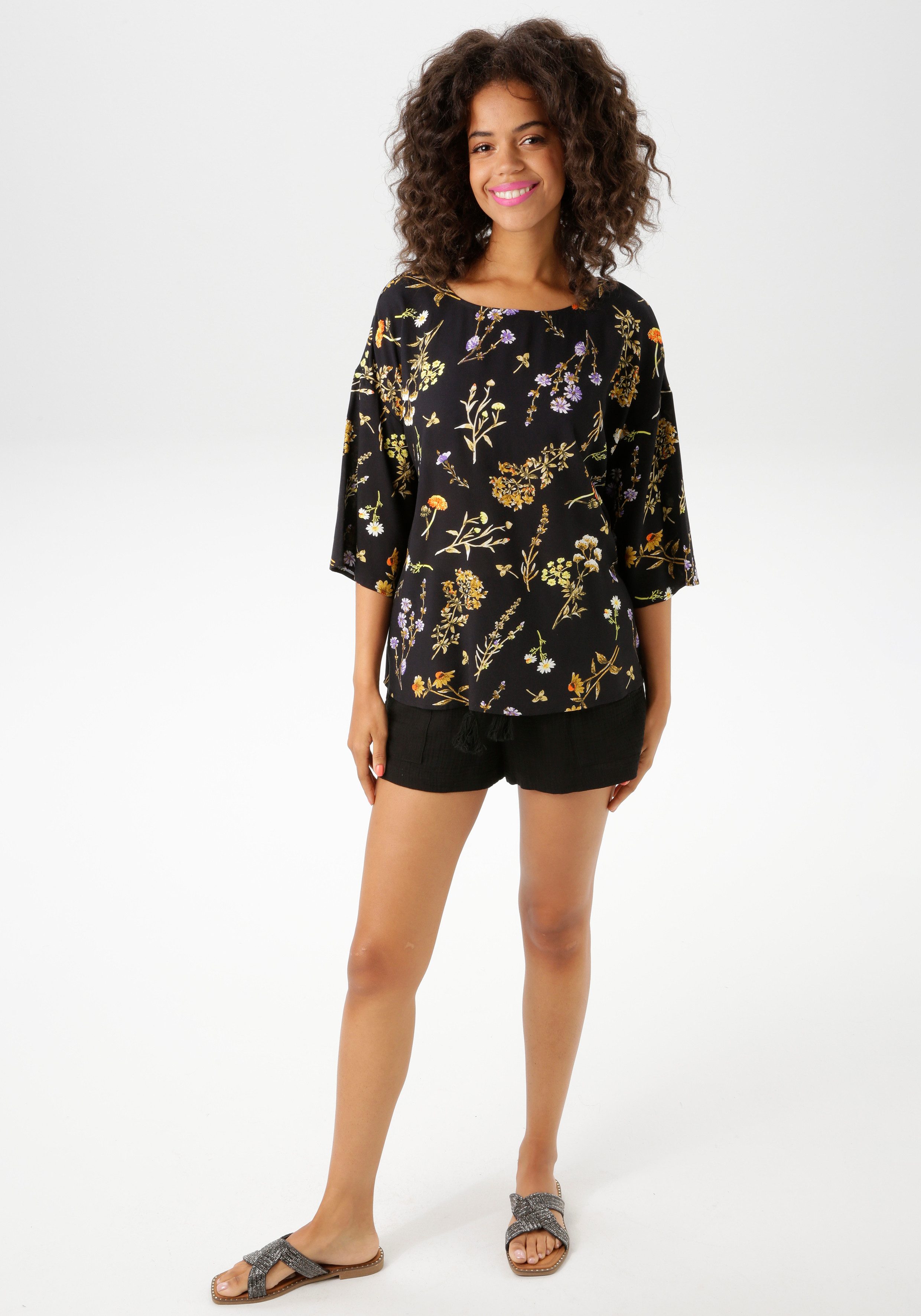 Aniston CASUAL Blouse zonder sluiting met kleurharmonische bloemenprint - nieuwe collectie