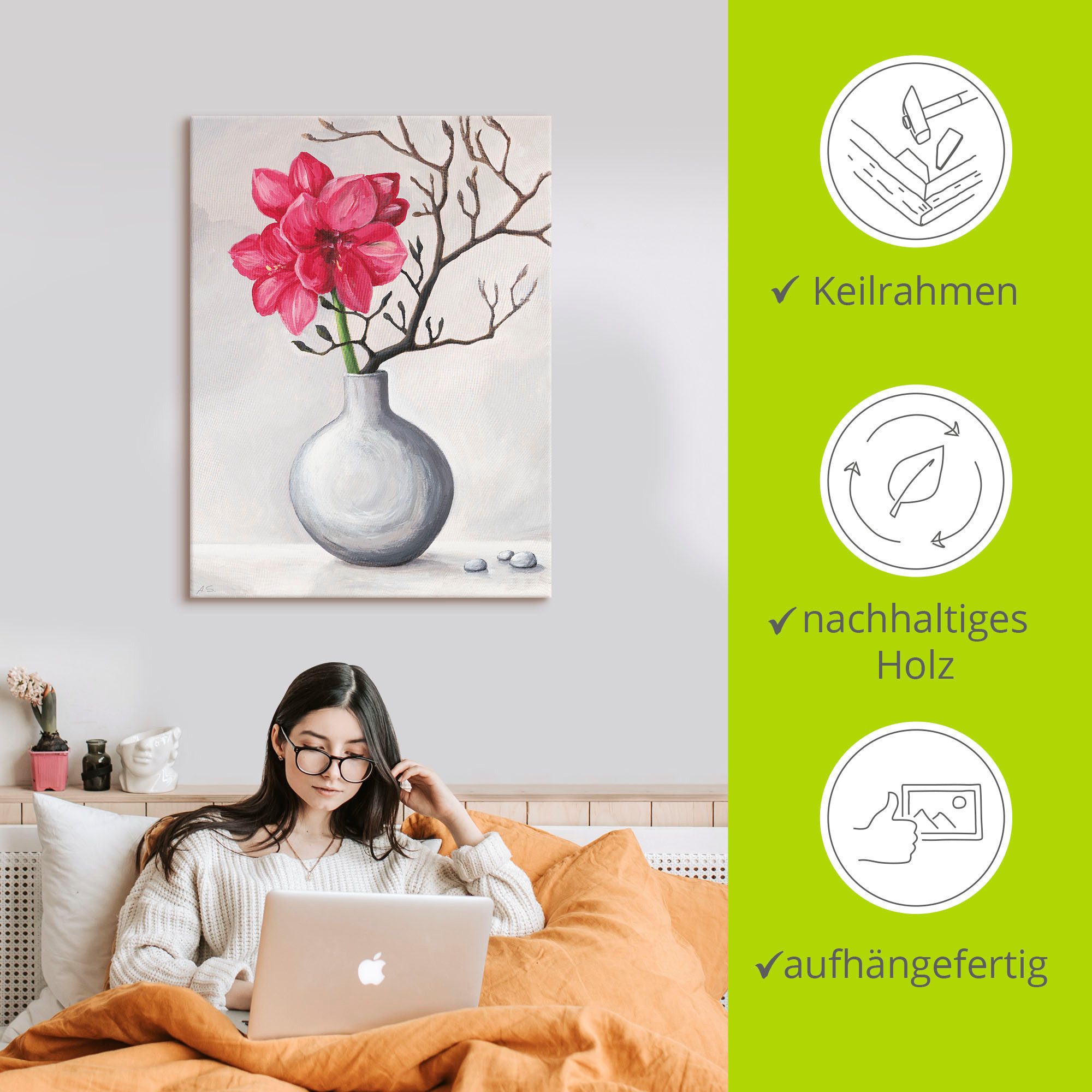 Artland Artprint Rode amaryllis als artprint van aluminium, artprint voor buiten, artprint op linnen, poster in verschillende maten. maten