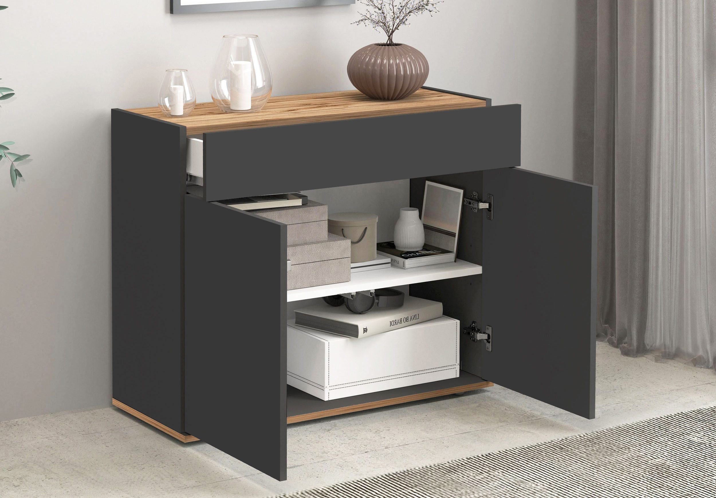INOSIGN Dressoir Garda, Ladekast, Kast, Buffet 2 deuren, 1 lade, greeploos breedte 80,9 cm