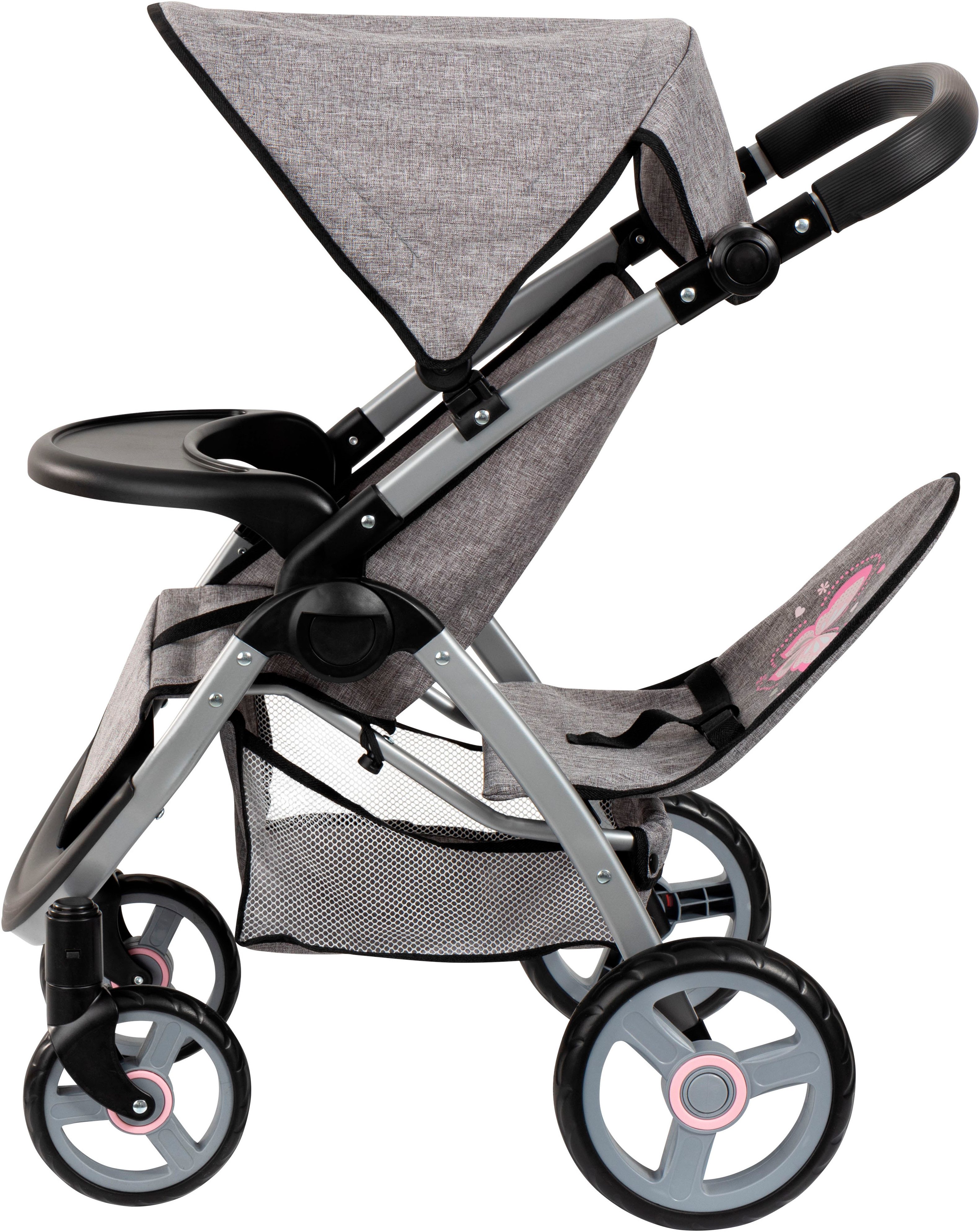 Bayer Poppen-duobuggy Twin Star, grijs/roze