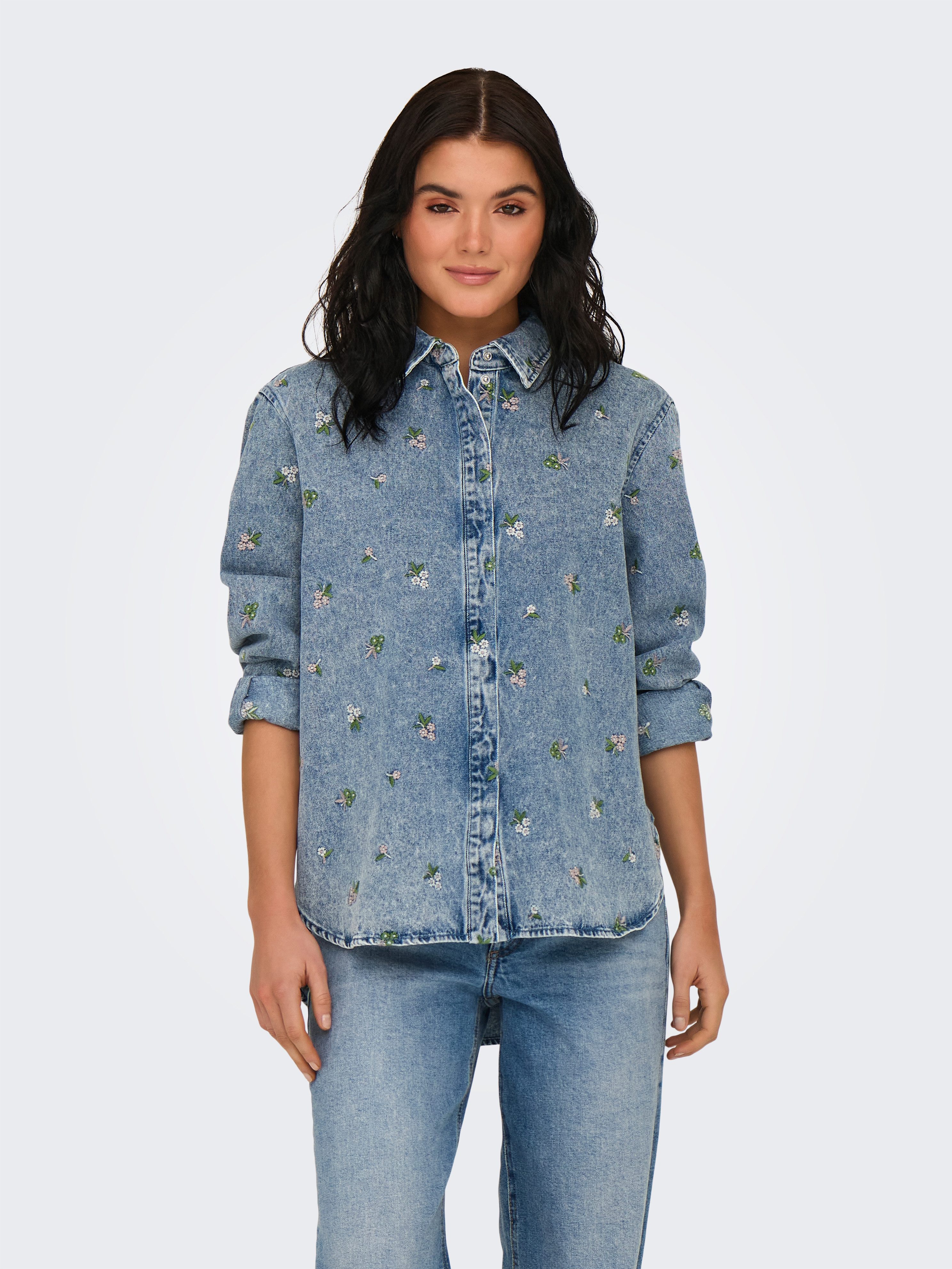 Only Jeans blouse ONLVERA L/S FLOWER EMB SHIRT DNM YOR