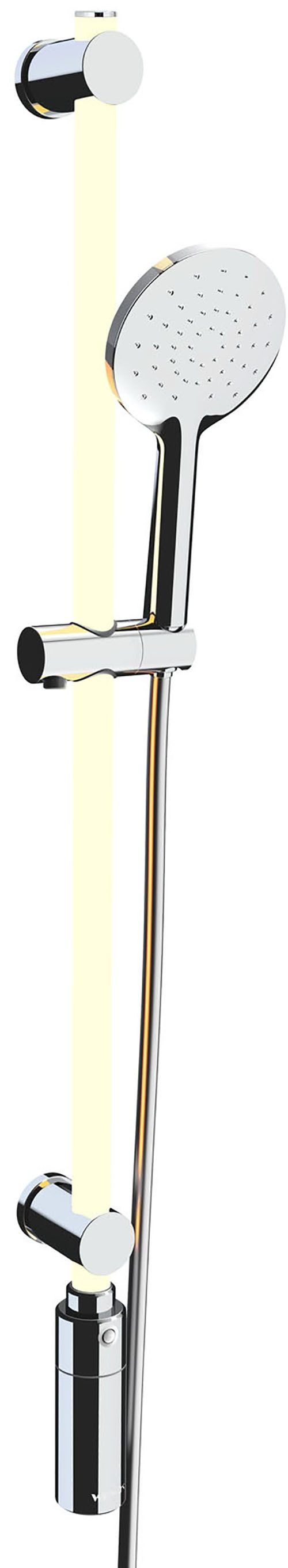 WENKO Douchestang-set Douchestang met ledverlichting met douchekop en doucheslang, inclusief oplaadbare eenheid (3-delig) douchekoppen zilver(kleur)