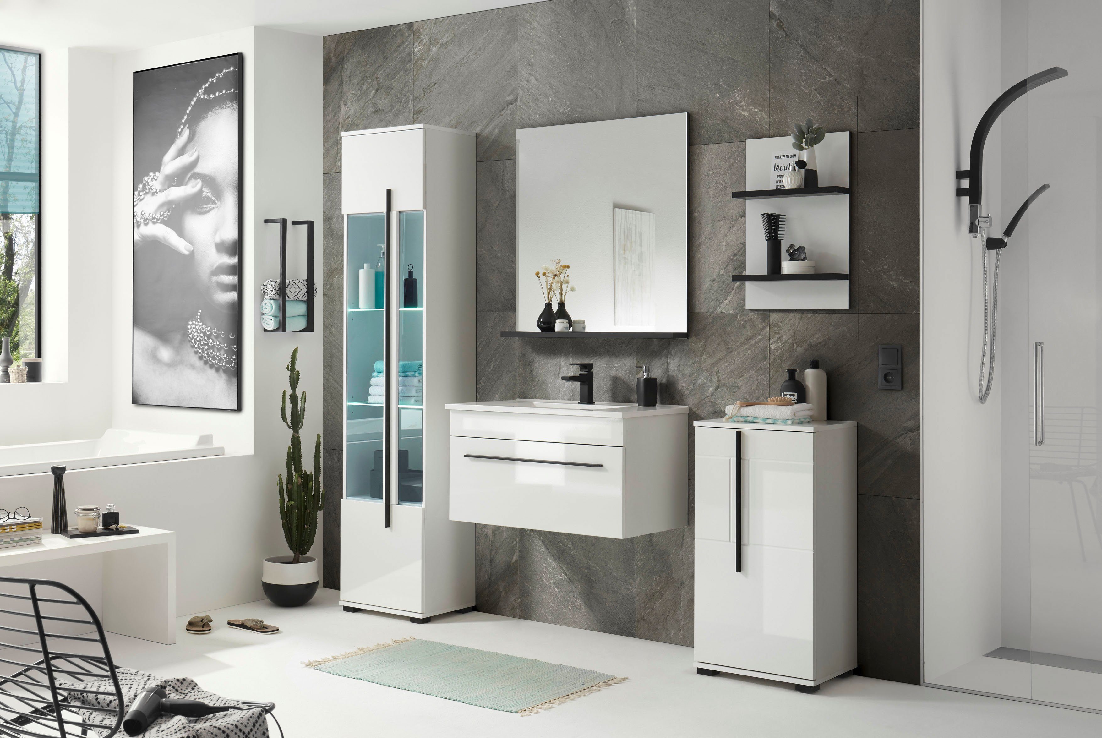 INOSIGN Wandplank Cantara, Badregal in Hochglanz Weiß, Wandboard im modernen Design