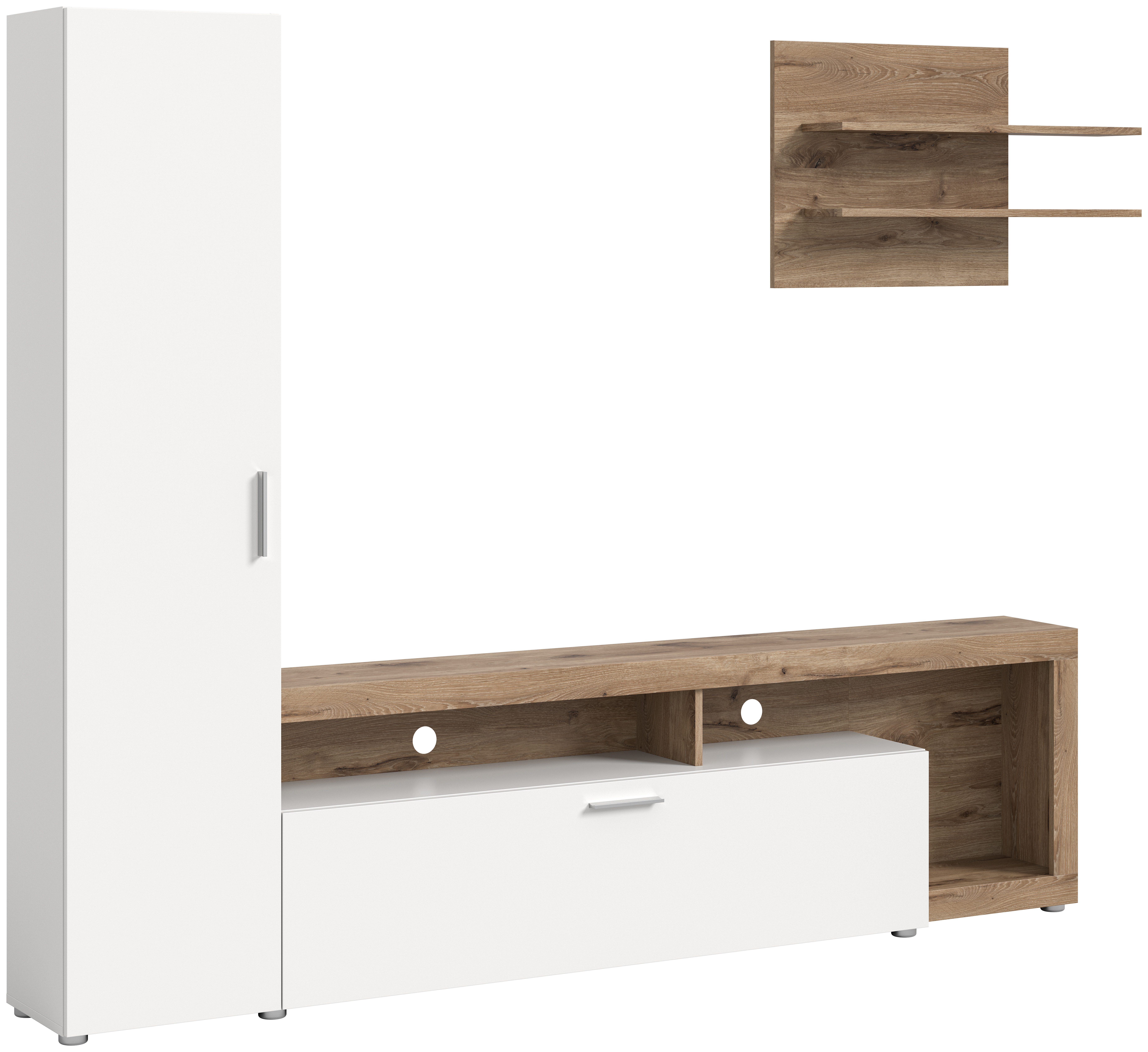 INOSIGN Wandmeubel Kryss, Breedte 218cm, bestaat uit: Hoge kast, Lowboard, Wandplank Woonwand, mediawand, TV-wand, wooncombinatie, combinatie, TV-meubels (3-delig)