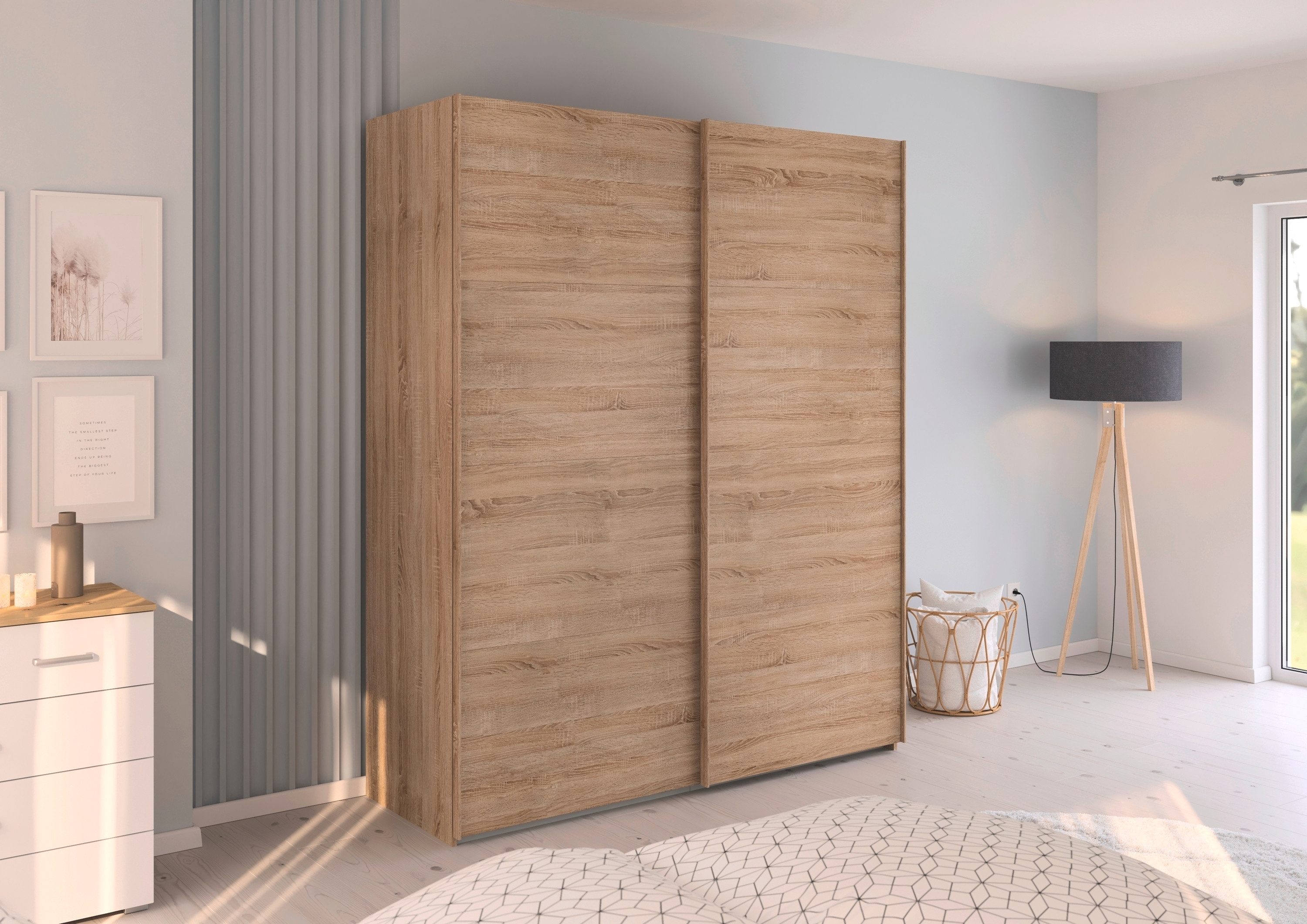 rauch Schuifdeurkast Kledingkast Kast Garderobe Slaapkamerkast EVELYN in elegante stijl, in 5 breedtes, handgrepen in corpuskleur made in germany