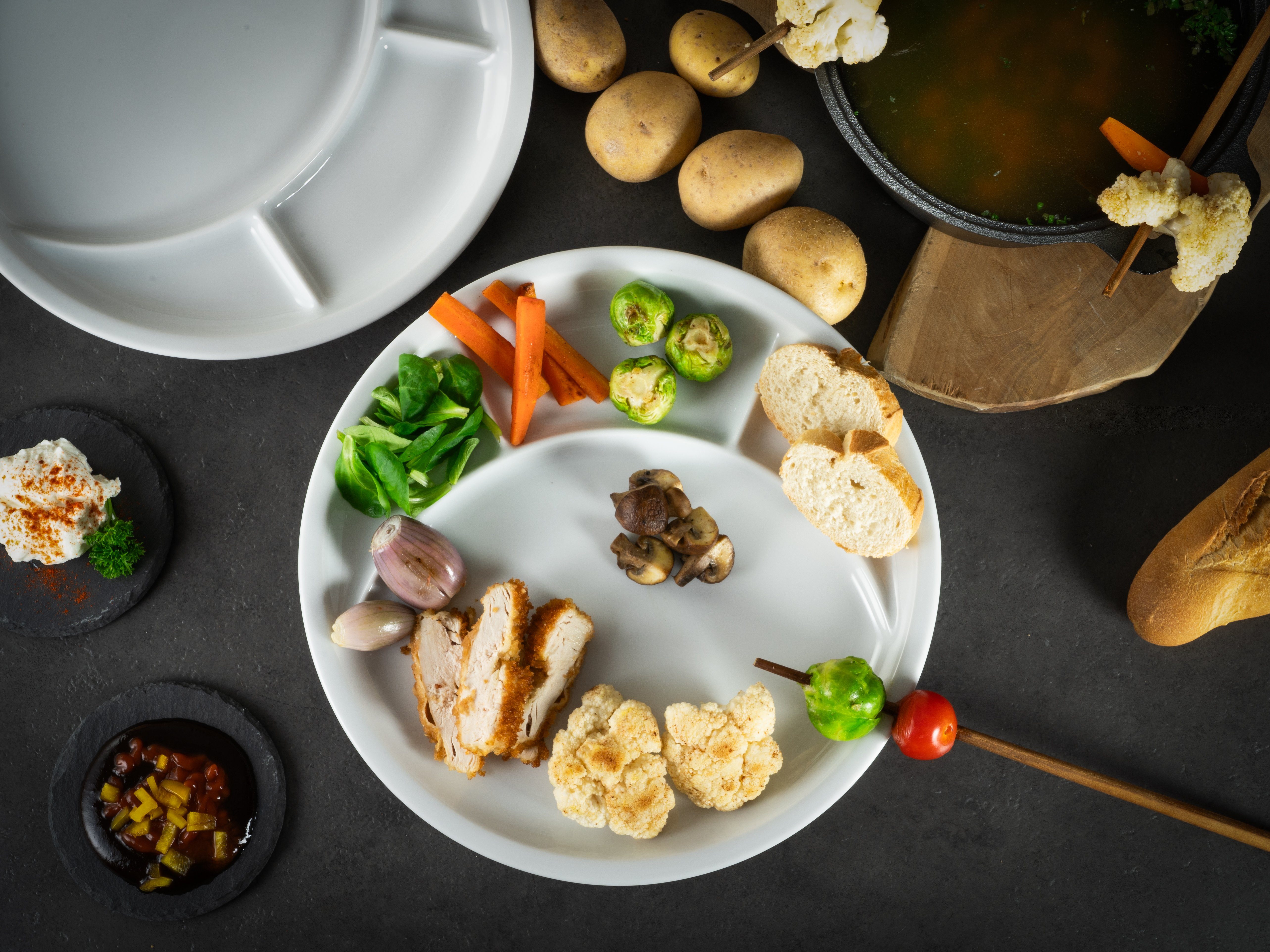CreaTable Fonduebord Dinerbord universeel Bordenset, 4 personen, porselein, vaatwasserbestendig, made in Europe (set, 4 stuks)