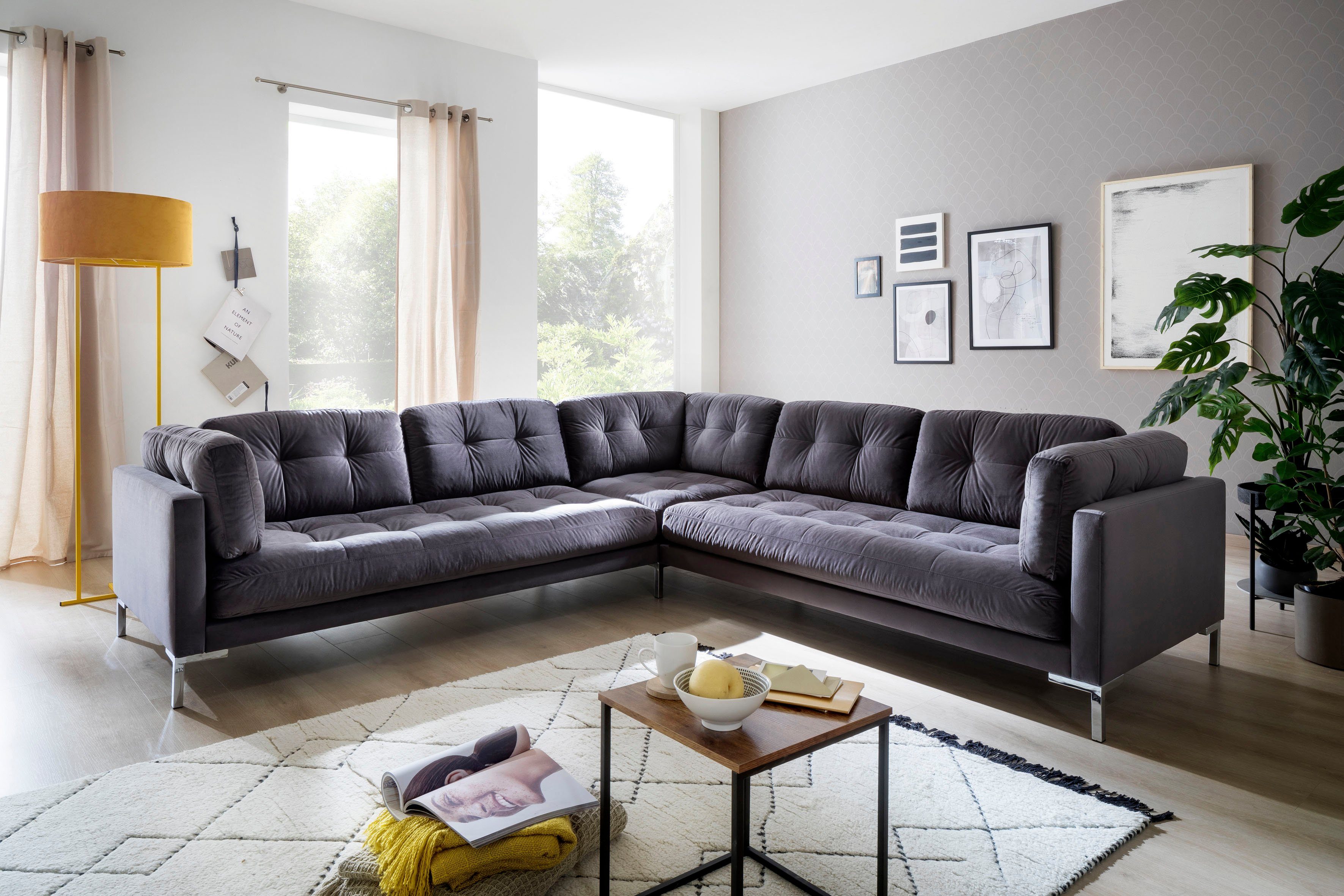 Trends by HG Zithoek Landau U-vorm in cordstof met metalen voet