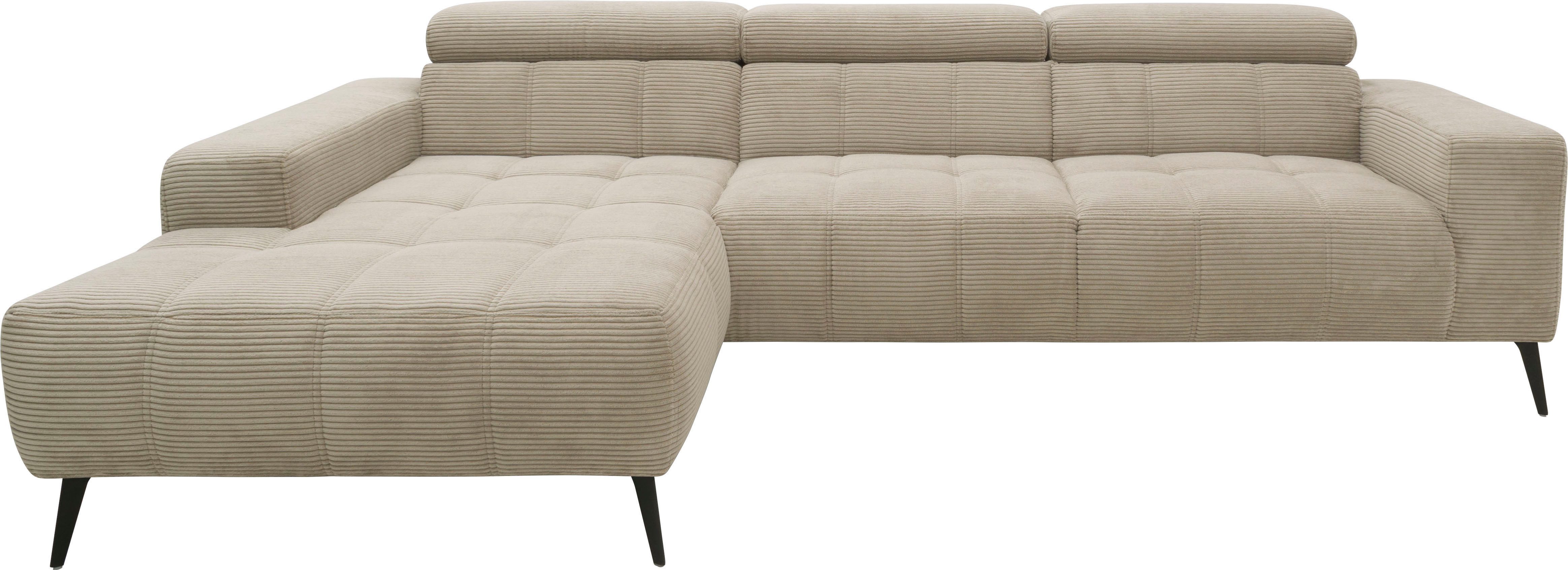DOMO collection Hoekbank Trento L-vorm, met sledevoet of enkele voet naar keuze met verstelbare hoofdsteun, récamier links/rechts bestelbaar