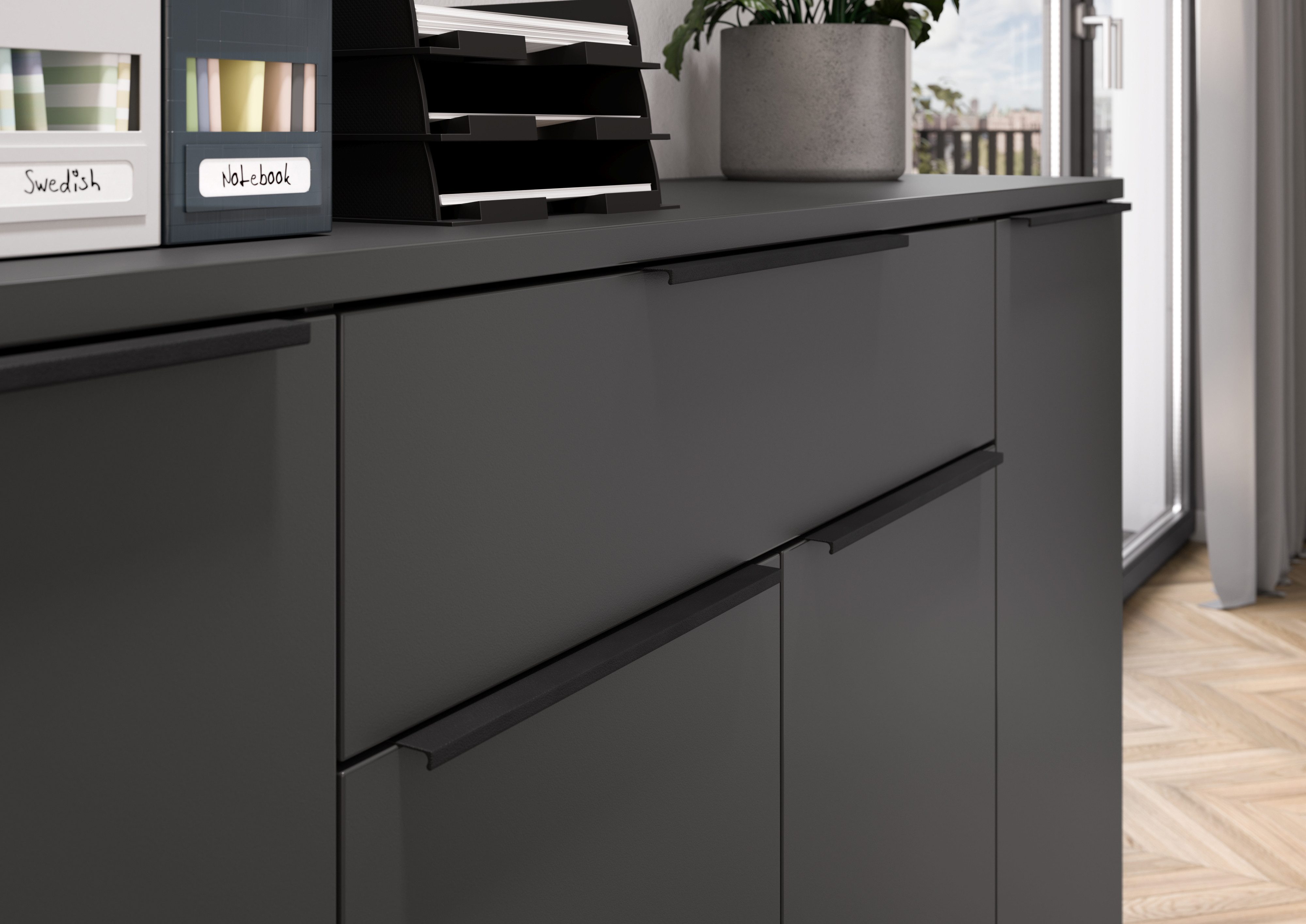 GERMANIA Kantoormeubelset Milaan incl. bureau, kastje op wieltjes, roomdivider en dressoir (4-delig)