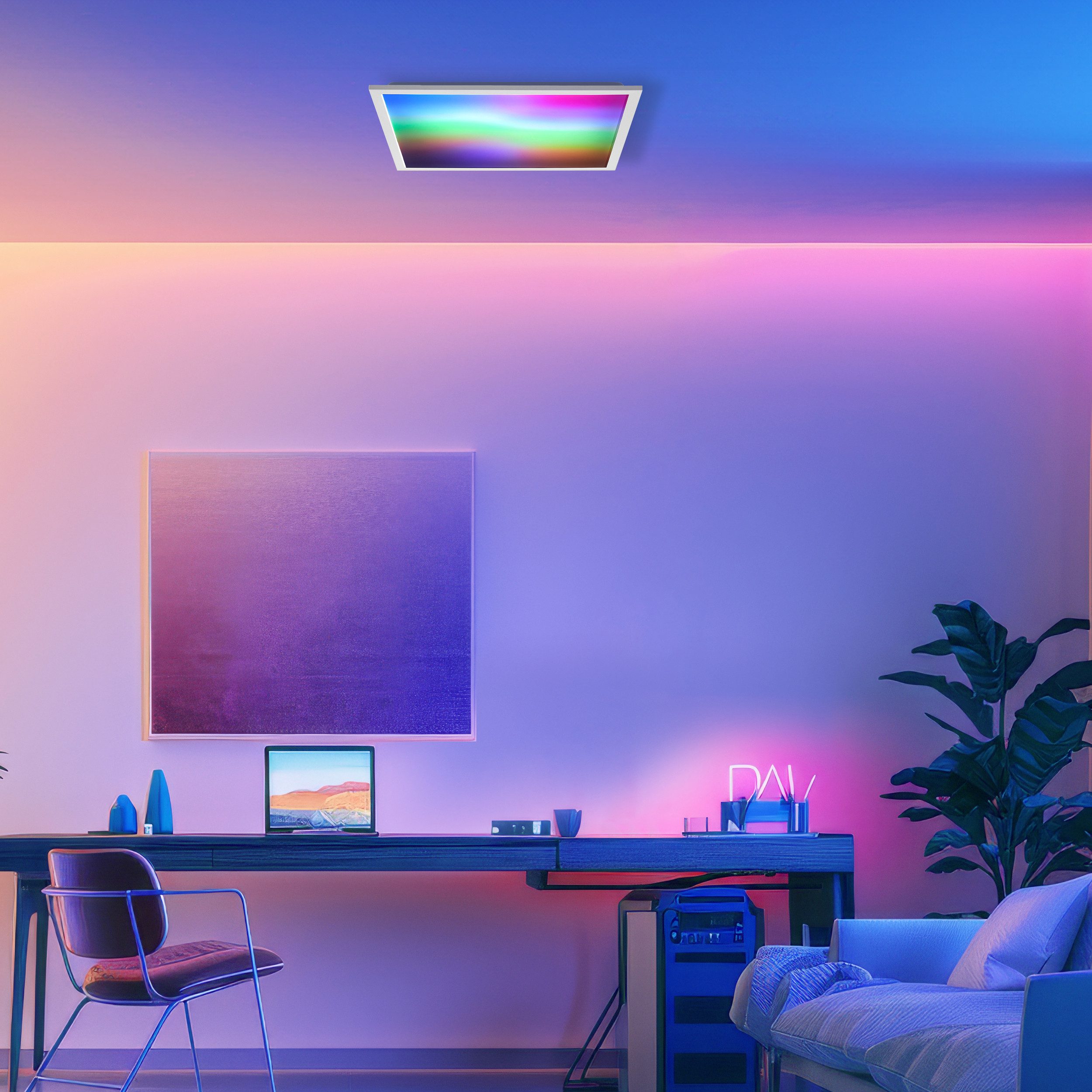 Brilliant Leuchten Led-plafondlamp Briston 45 x 45 cm, 2500 lm, 3000-6500 k, ic-rgb, dimbaar, aluminium, wit