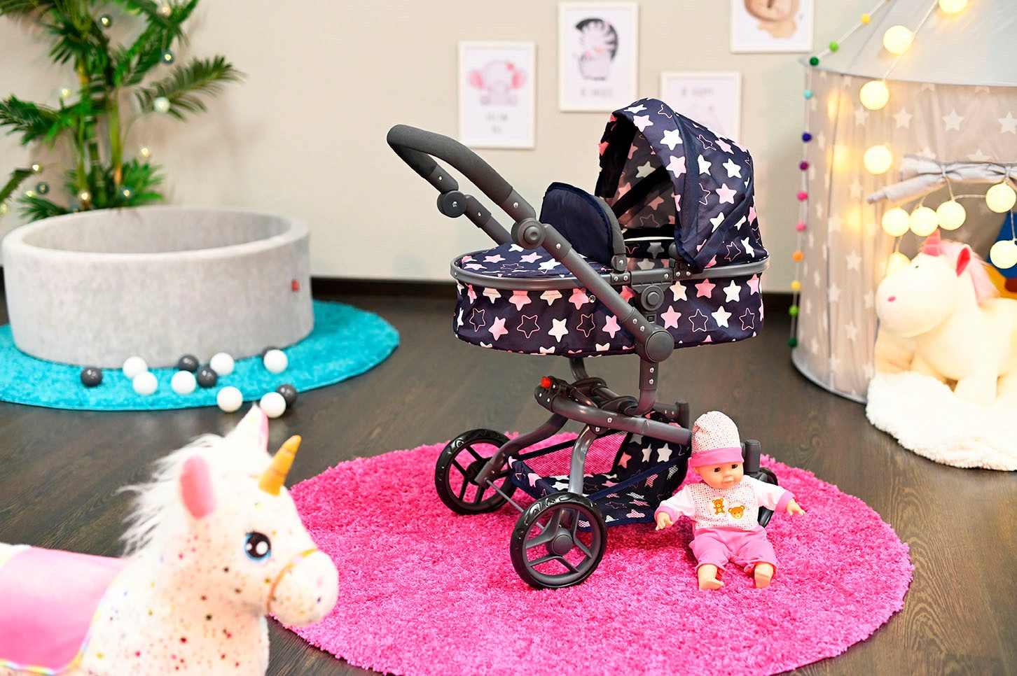 Knorrtoys® Combi-poppenwagen Boonk - star blue pink