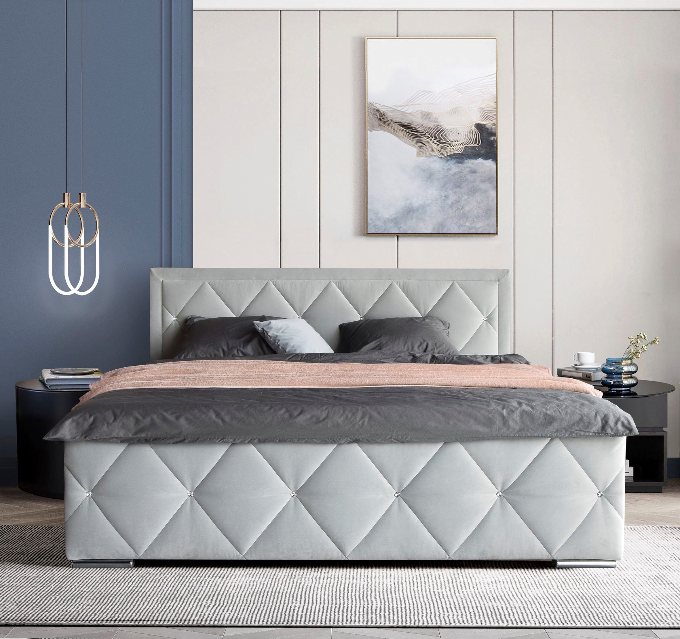 Leonique Boxspring Alfie, bestseller! Inclusief bedlade & topper Optioneel met knoopstiksels of strassstenen, H2, H3 en H4 verkrijgbaar