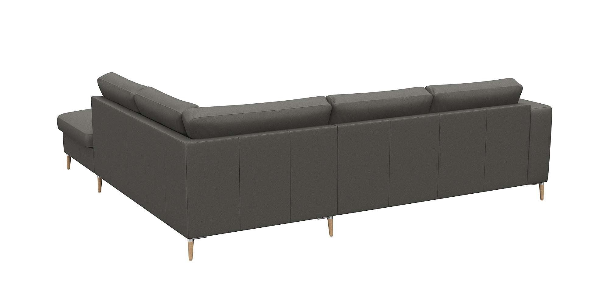 FLEXLUX Hoekbank Fiore, L-vorm brede armleuningen, aluminium/eiken poten, bxd 241x225 cm, koudschuim in de zitting