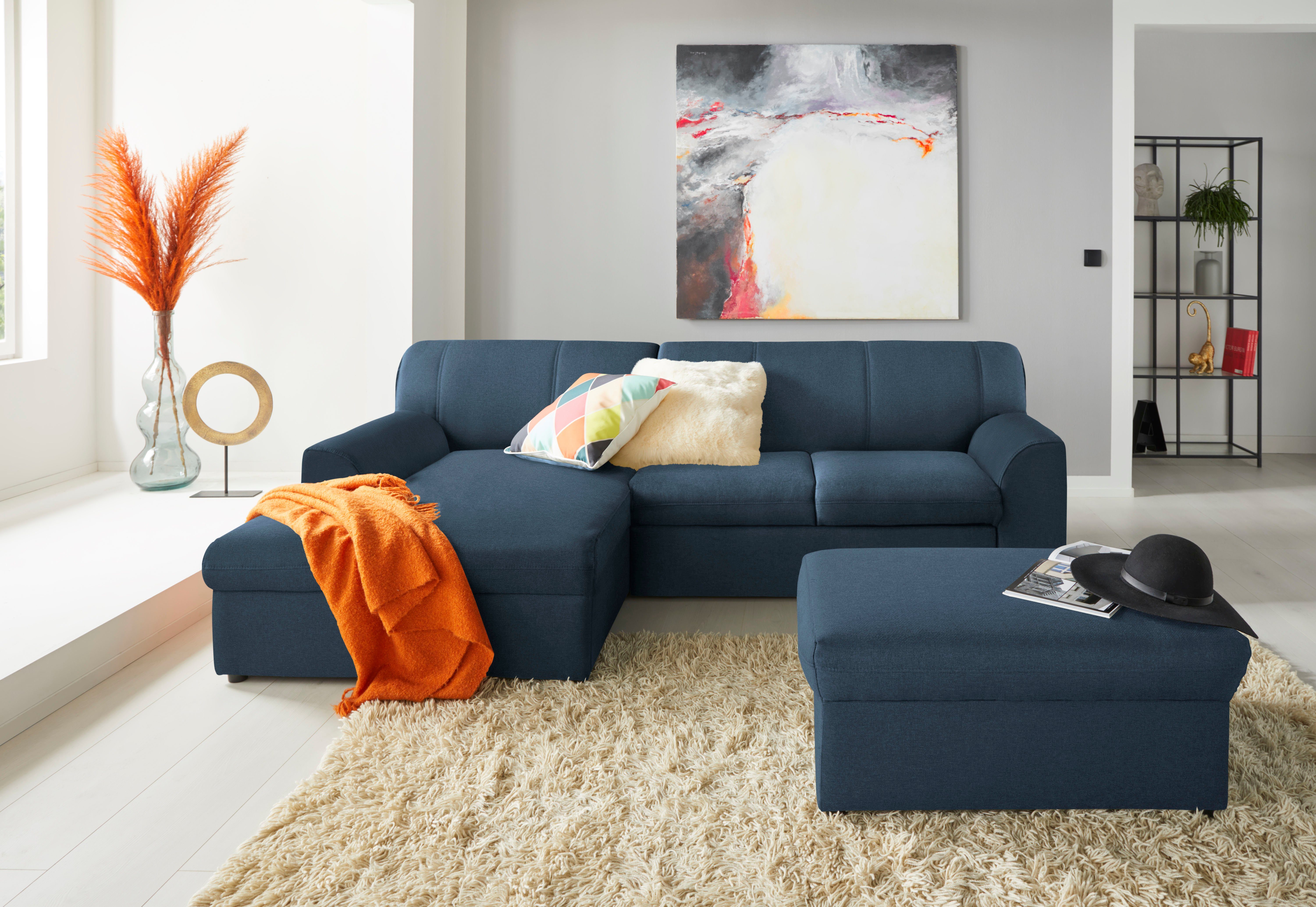 DOMO collection Hoekbank Topper, elegant en tijdloos, compacte afmetingen 245/155cm, L-vorm