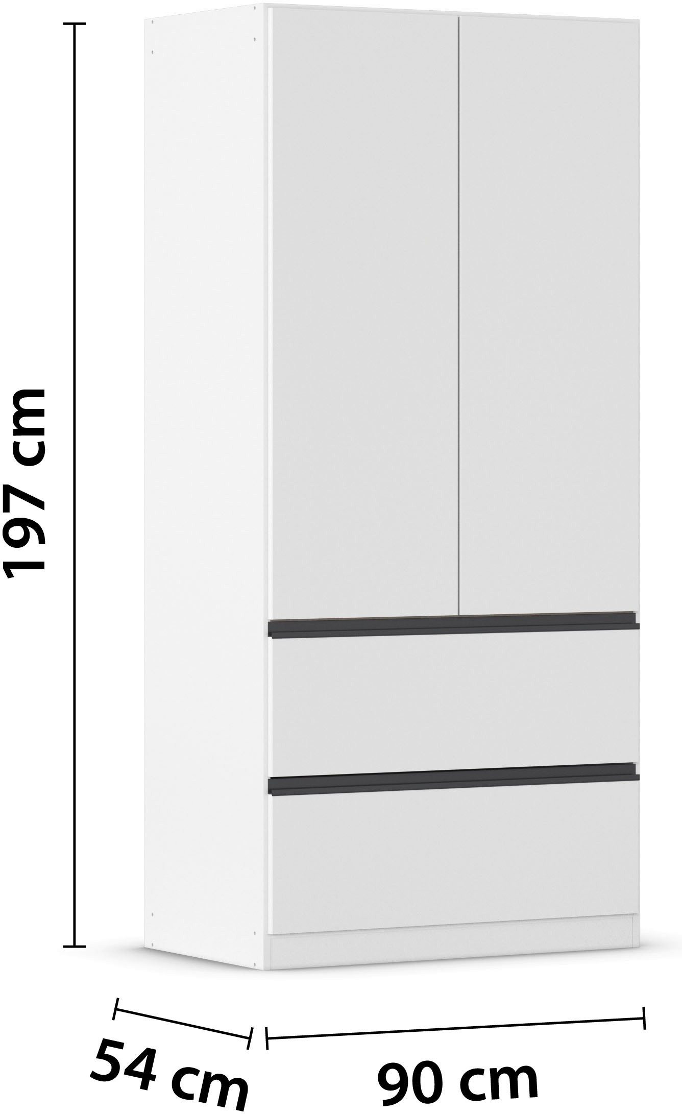 rauch Draaideurkast Kledingkast Kast Garderobe Wasmand COSTA in 3 Breedtes veel ruimte, greeploze front en push-to-open functie made in germany