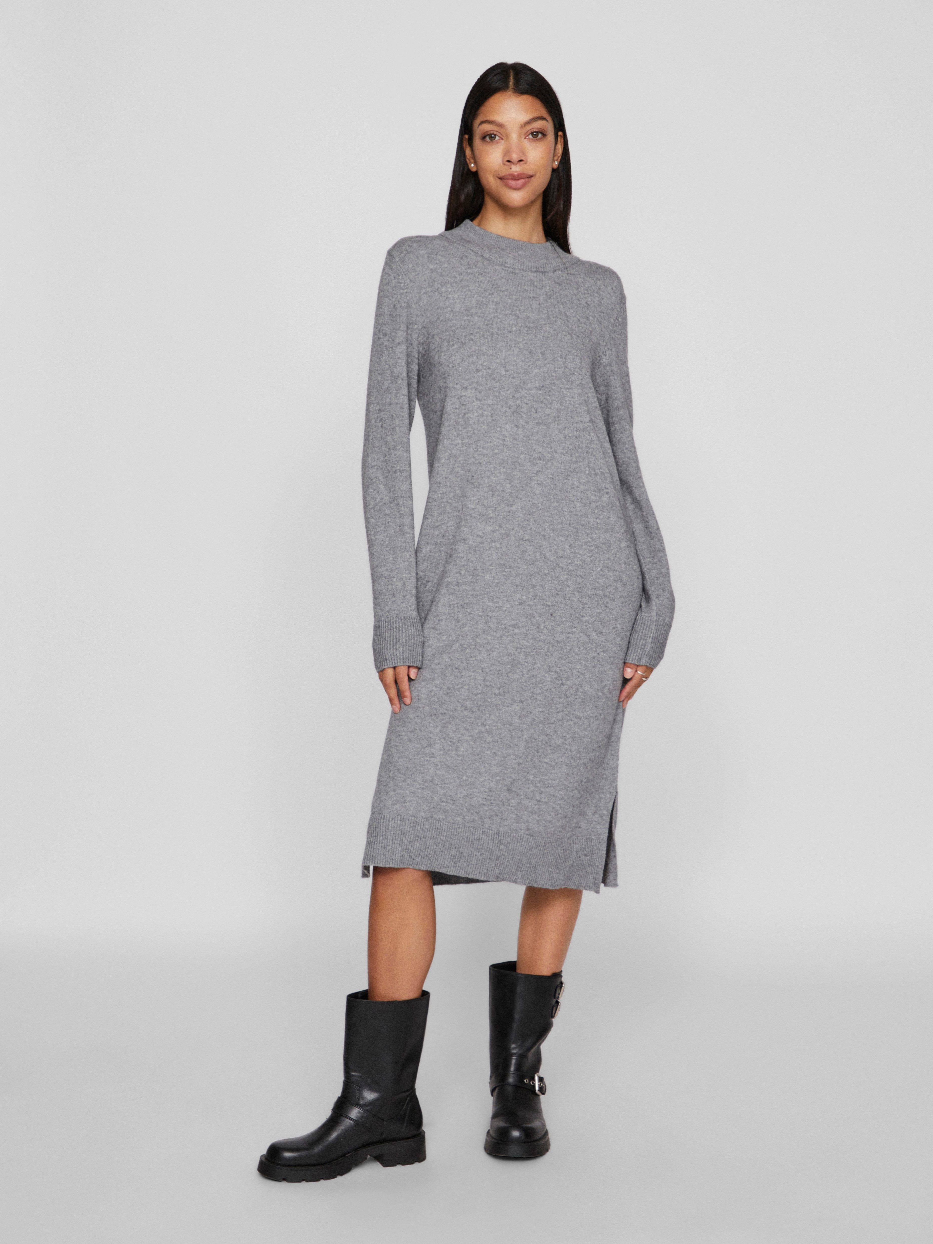 Vila Gebreide jurk VIRIL CREW NECK L-S MIDI DRESS NOOS