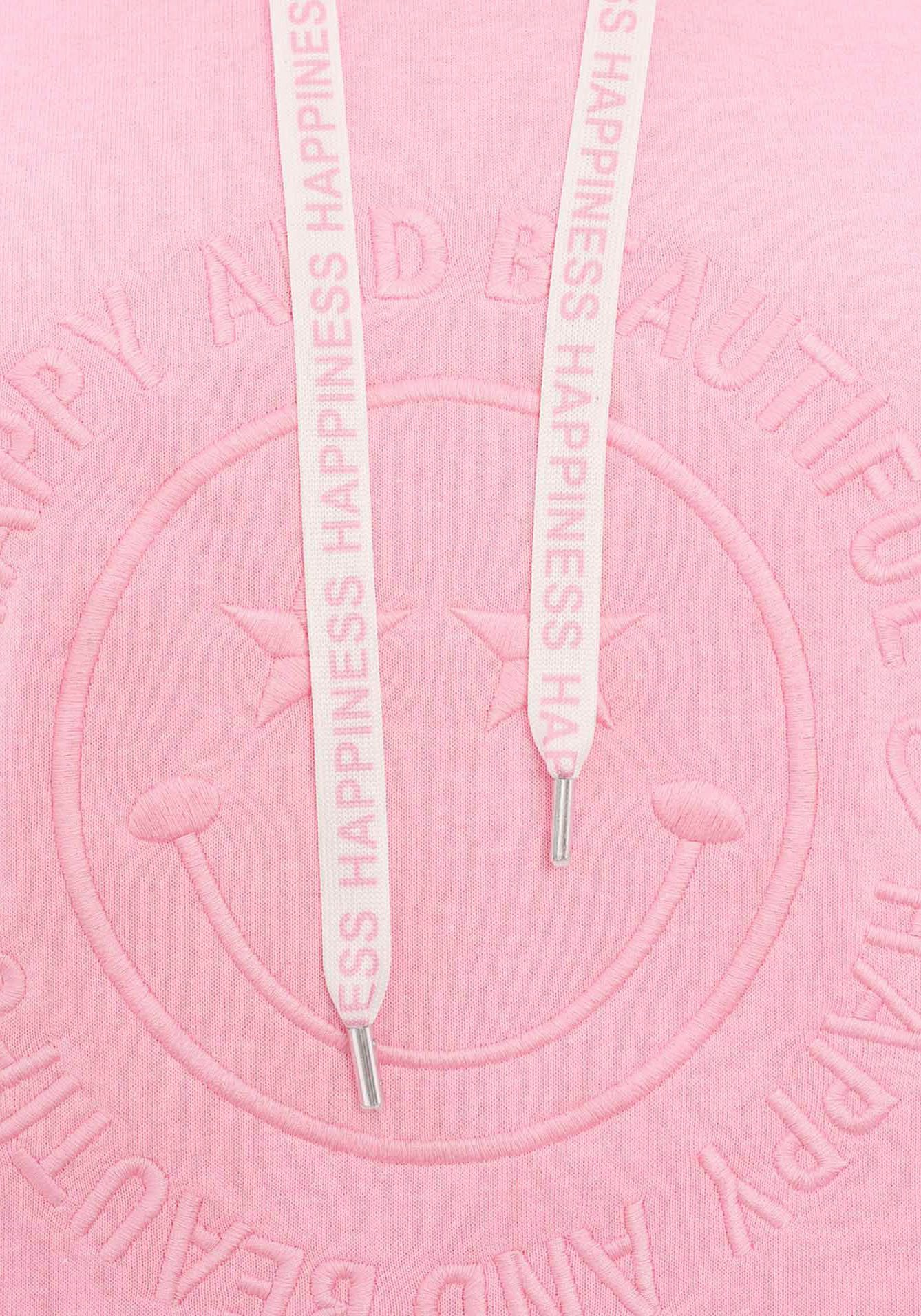 Zwillingsherz Hoodie Happy and Beautiful met gelijkkleurige smiley-borduursel en bindbanden met inscriptie