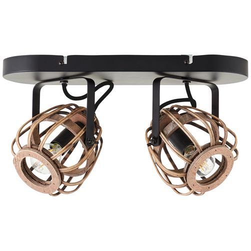 Brilliant Leuchten Plafondspot Nikka 2-vlamig, 20 cm hoogte, 36 cm breedte, e14, metaal/rattan, zwart/natuur (1 stuk)