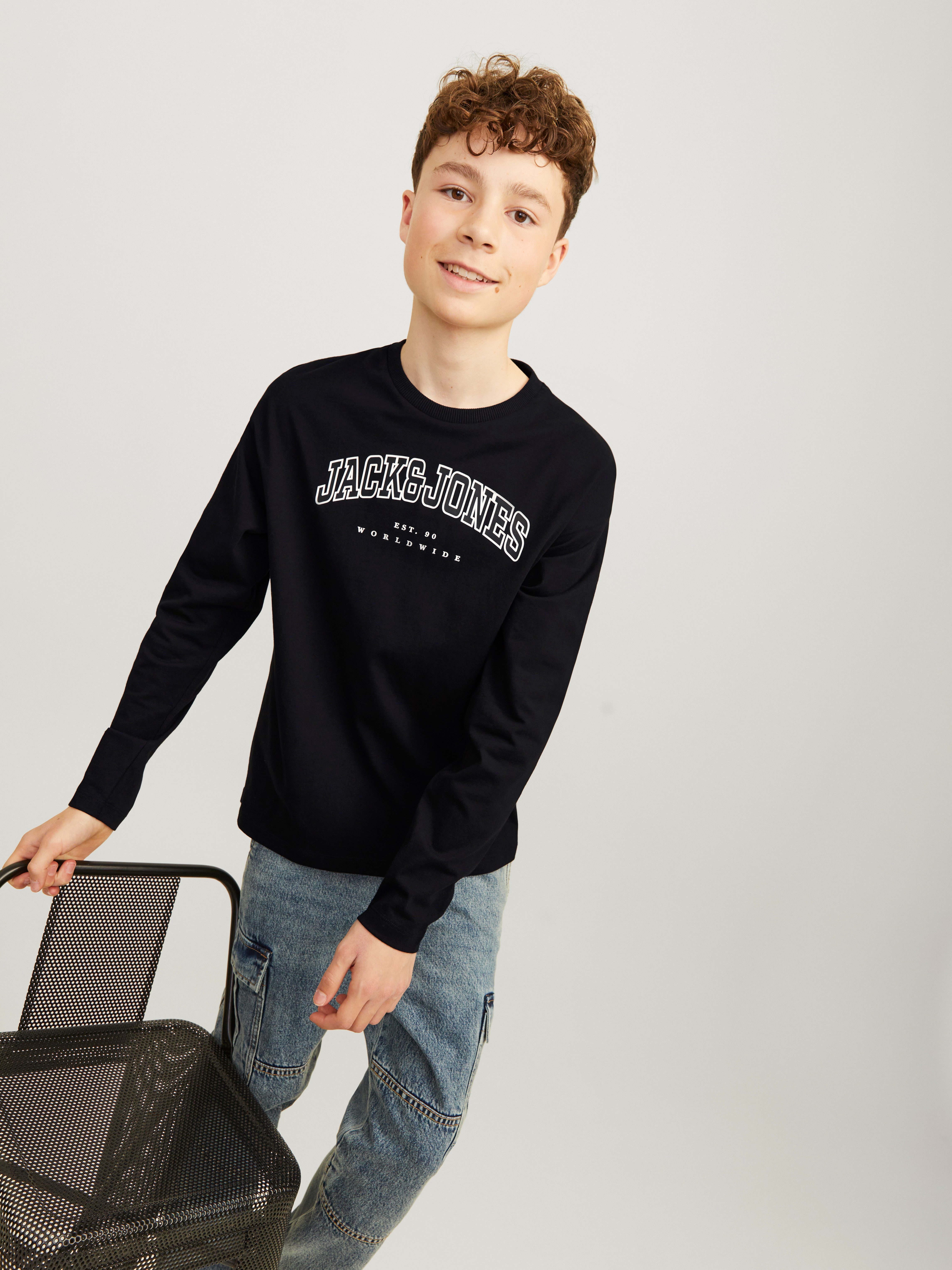 Jack & Jones Junior Shirt met ronde hals JJECALEB VARSITY TEE LS O-NECK SN JNR