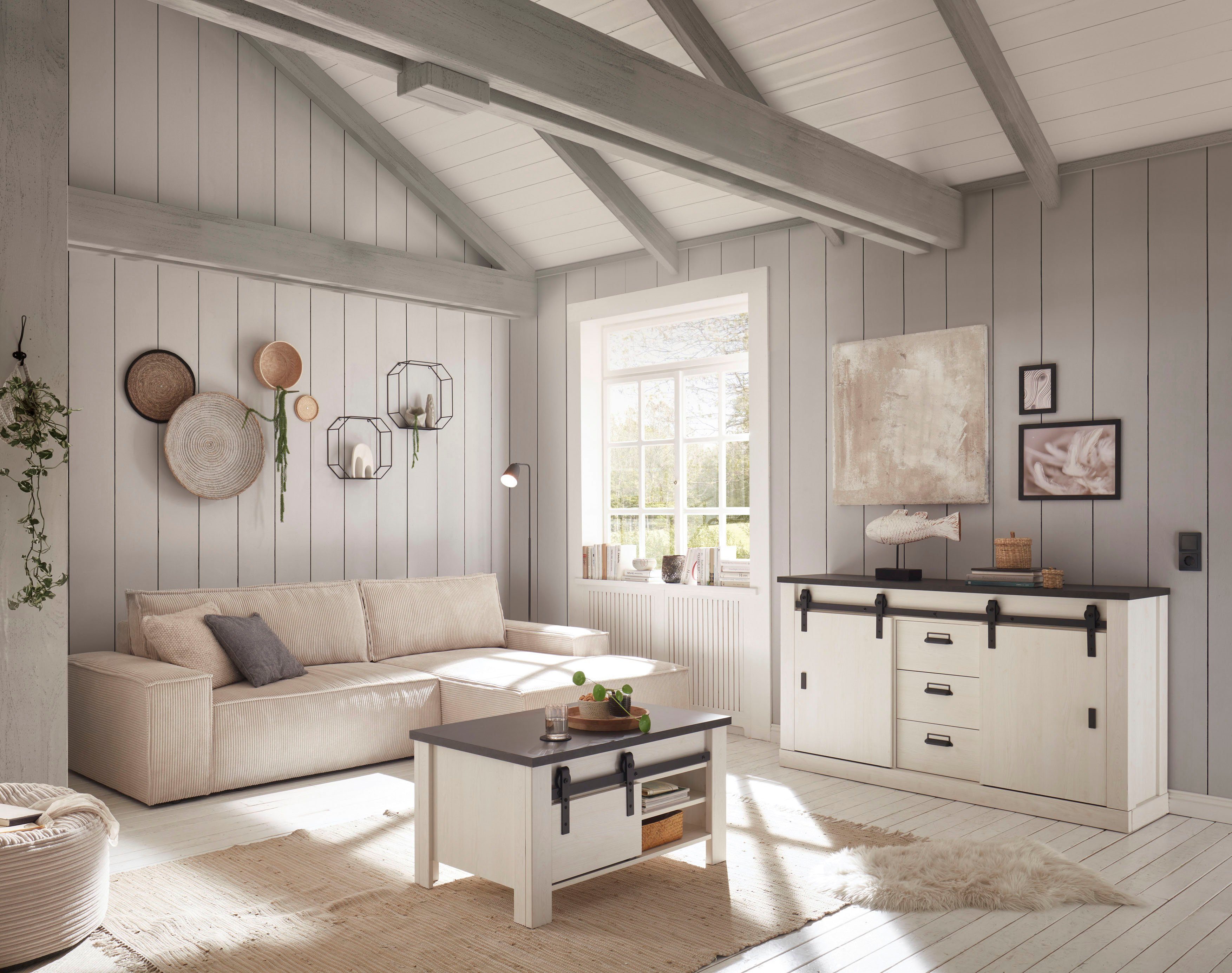 Home affaire Hoekbank SHERWOOD bedbank 267 cm, L-model, Slaapfunctie met bedlade (210x136 cm), cord, vintage, fluweel
