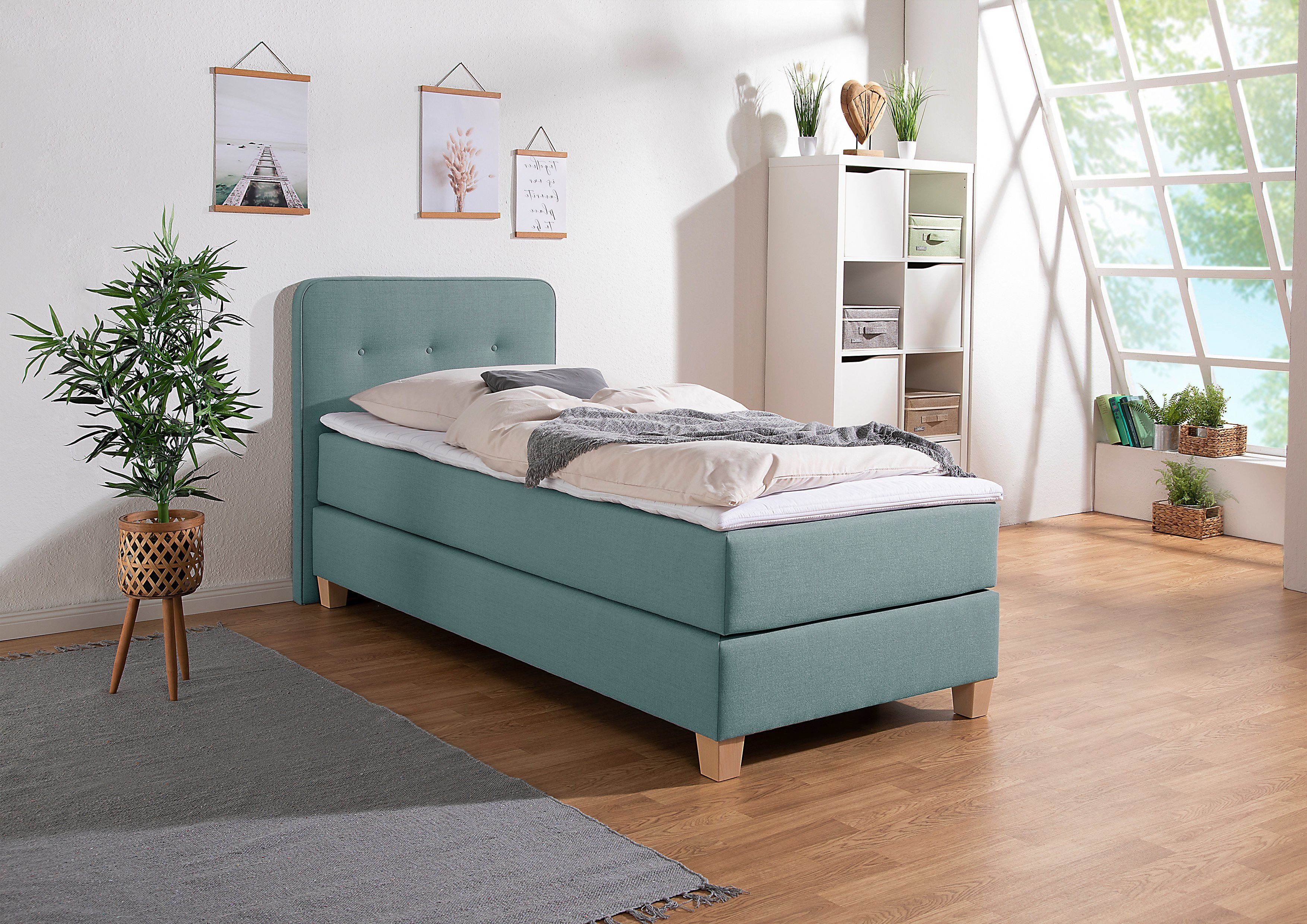 Home affaire Boxspring Fargo inclusief topper, in 3 soorten matrassen, in fluweel of structuurstof boxsprings blauw