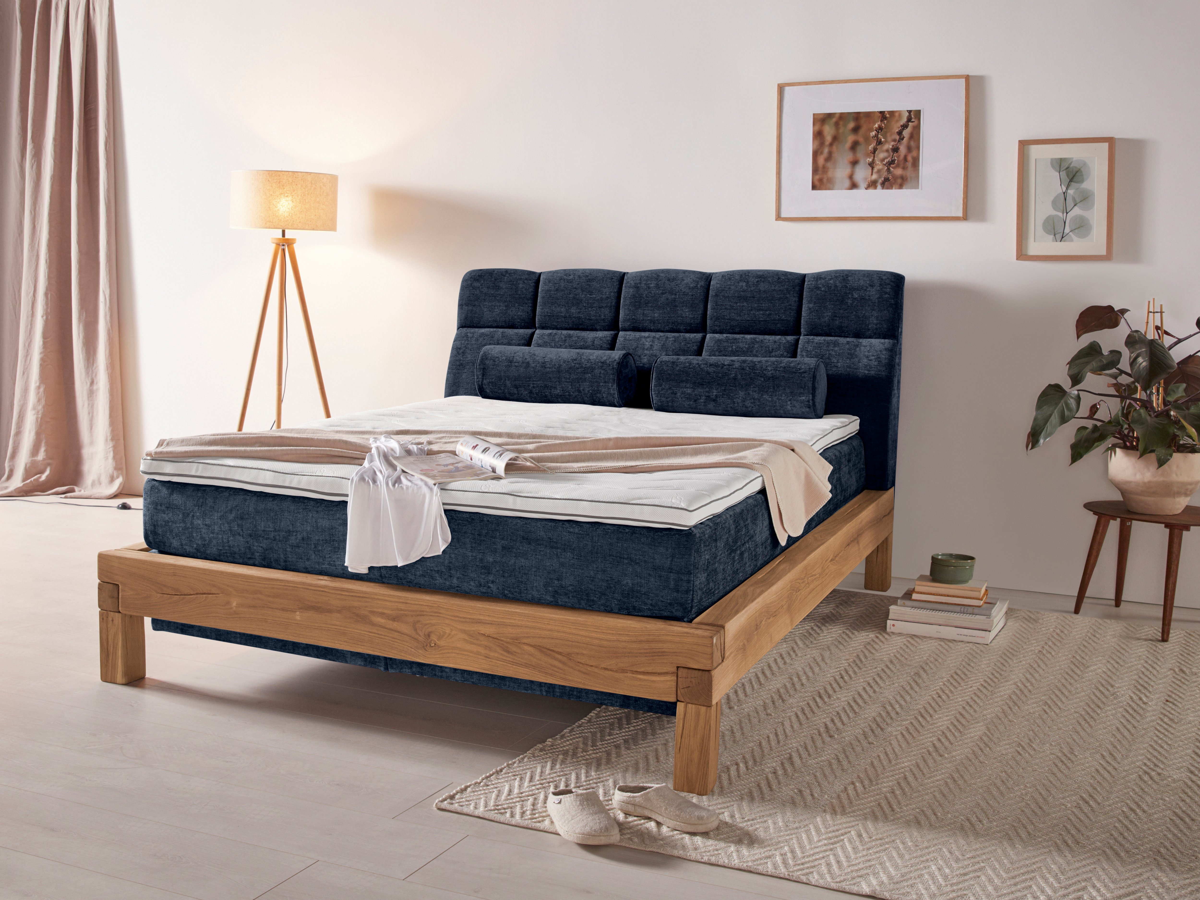 Home affaire Boxspring Villads Ligoppervlak: 160x200 cm van balkeiken, inside-boxspringonderbouw boxsprings blauw