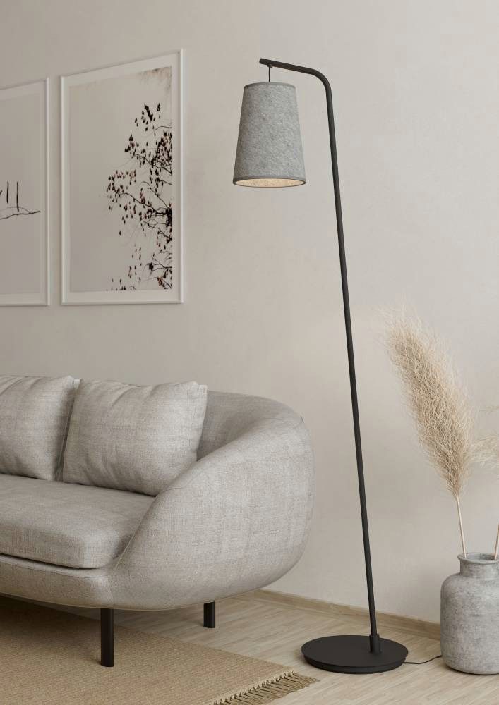 EGLO Staande lamp ALSAGER Vloerlamp, metaal in zwart, grijs vilt, E27 fitting, 170 cm (1 stuk) vloerlampen grijs
